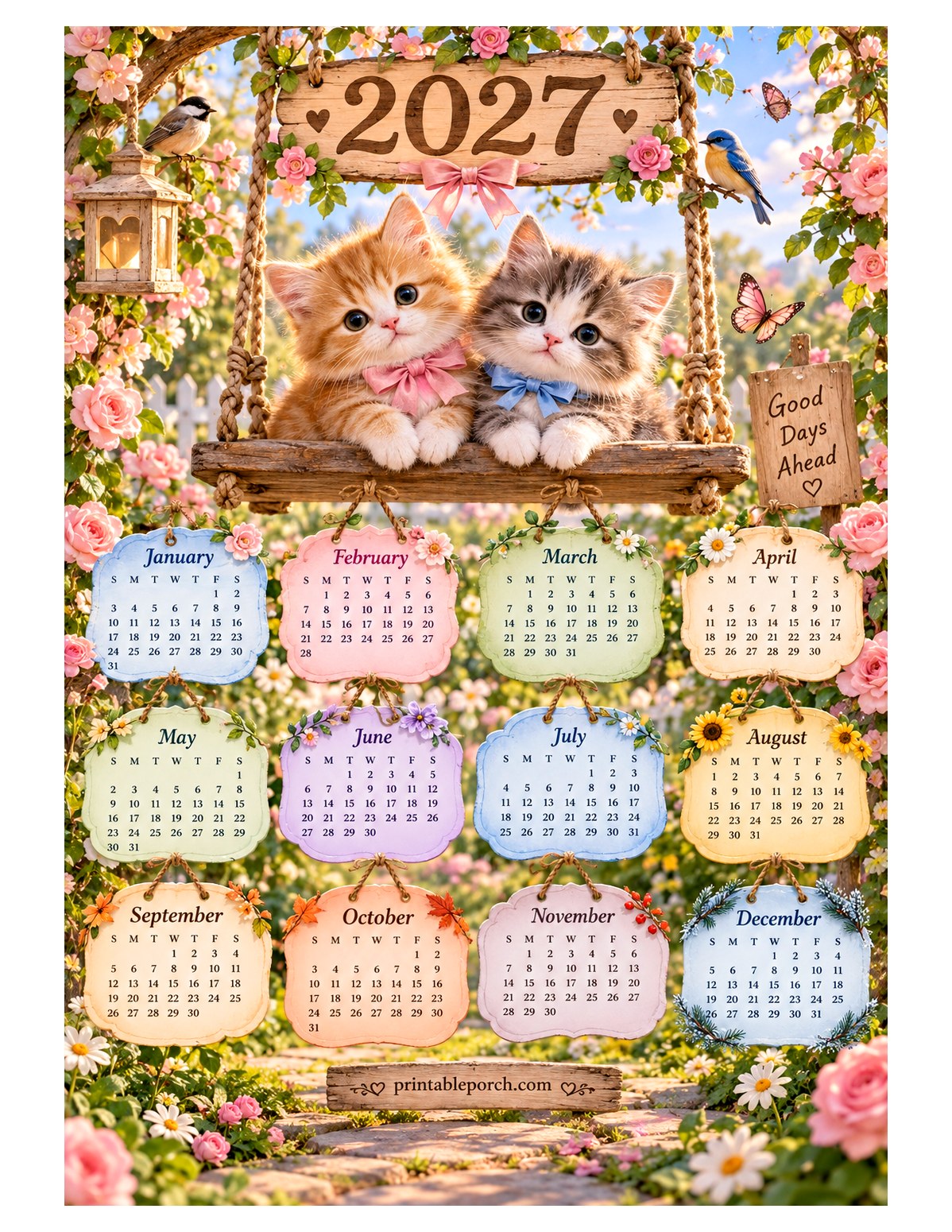 Cute 2027 Yearly Calendar - Lantern Swing
