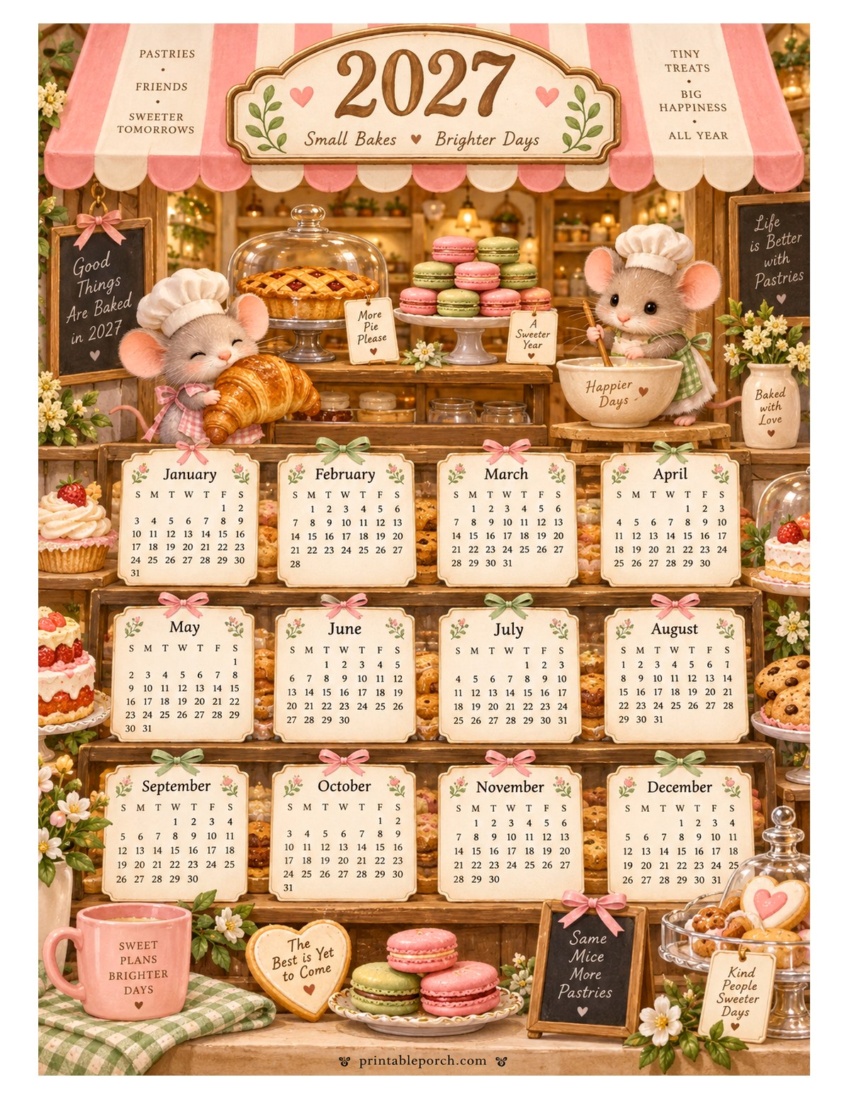 Cute 2027 Yearly Calendar - Mouse Bakery