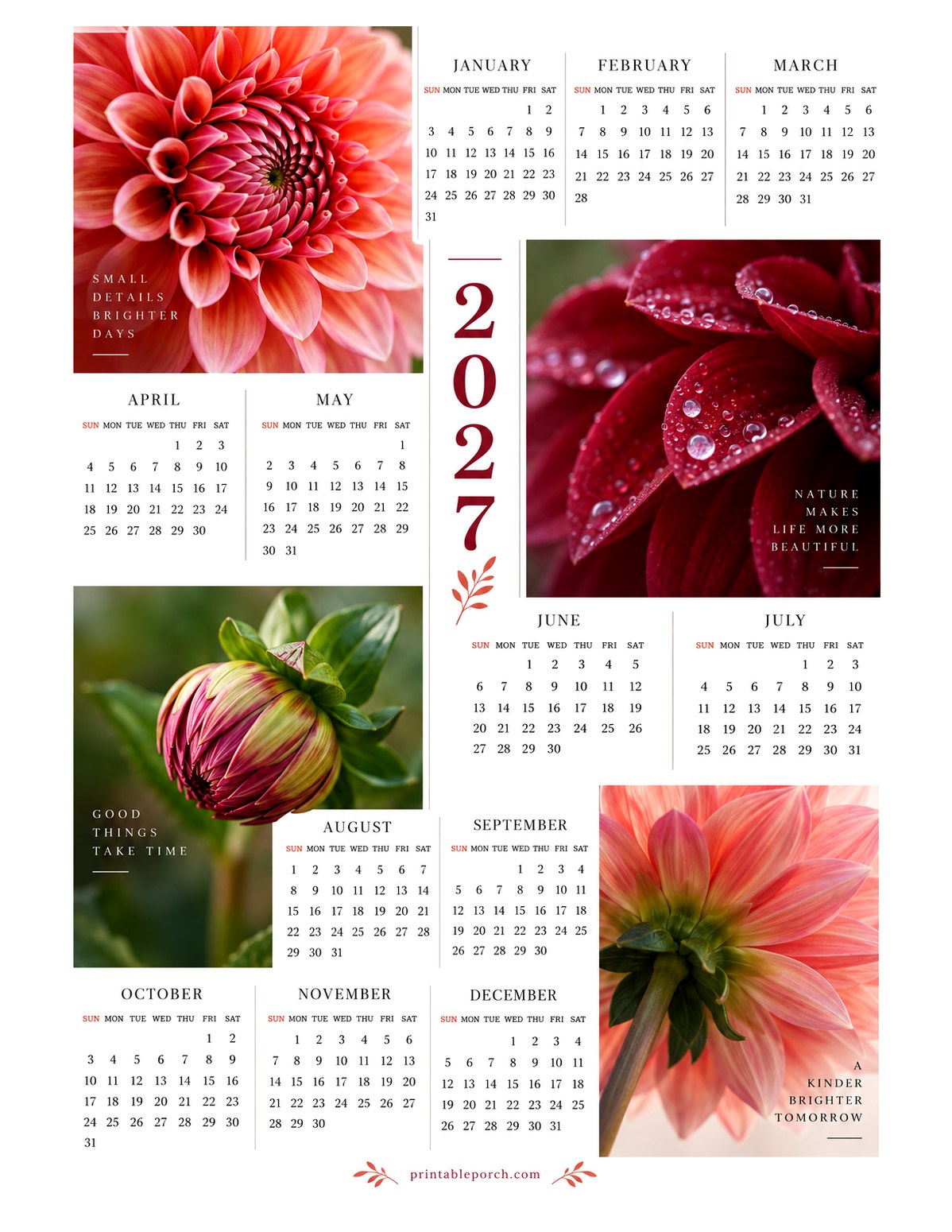 Dahlia 2027 Yearly Calendar - Photo Journal