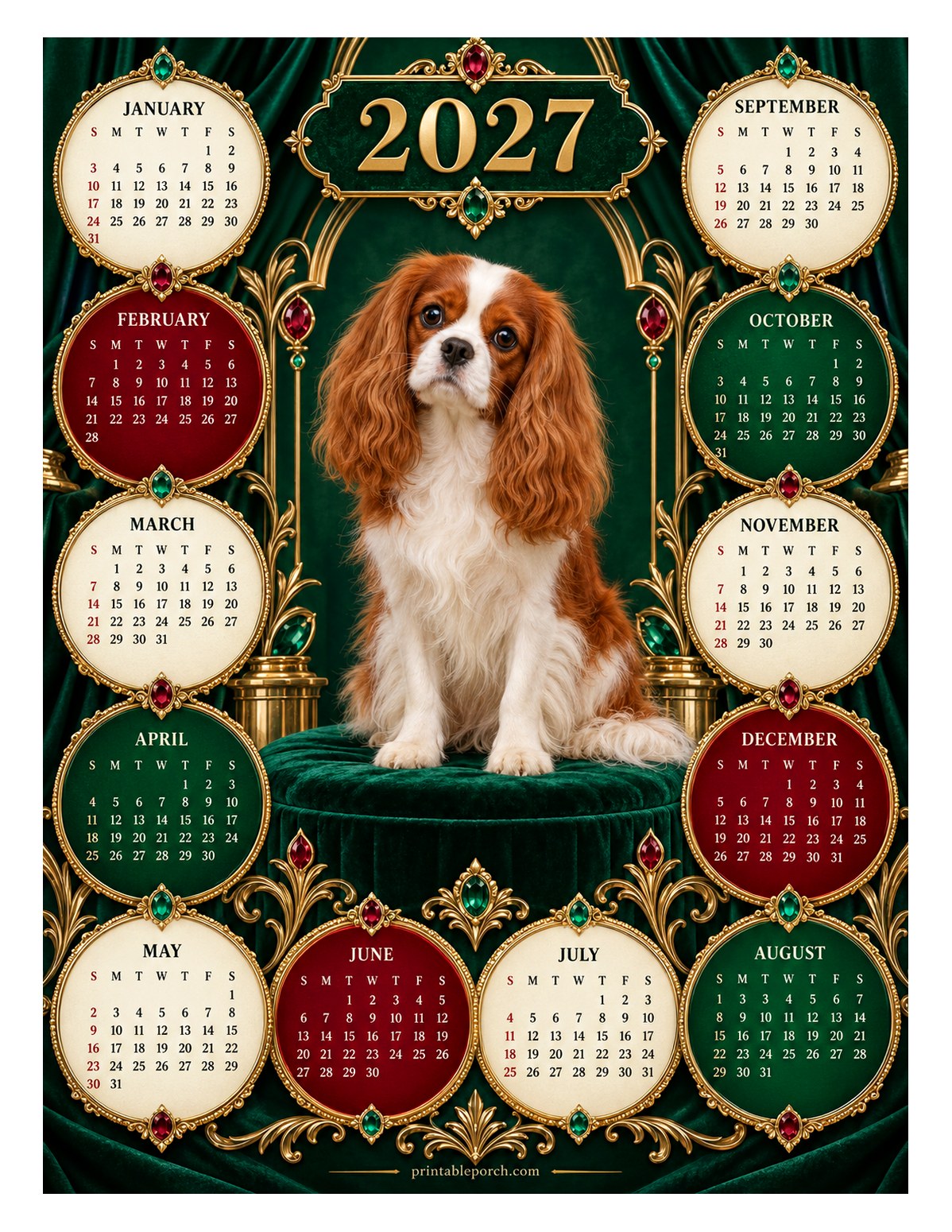 Dog 2027 Yearly Calendar - Jewel Box Cavalier