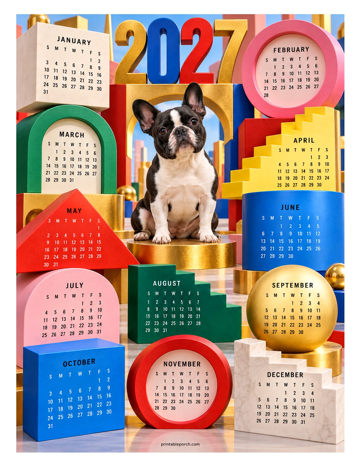 Dog 2027 Yearly Calendar - Toy Town French Bulldog