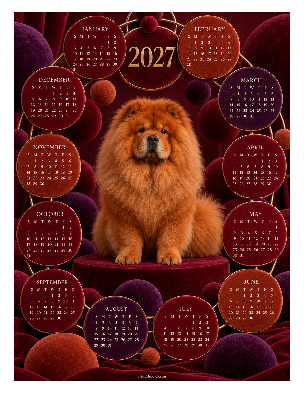 Dog 2027 Yearly Calendar - Velvet Lounge Chow Chow