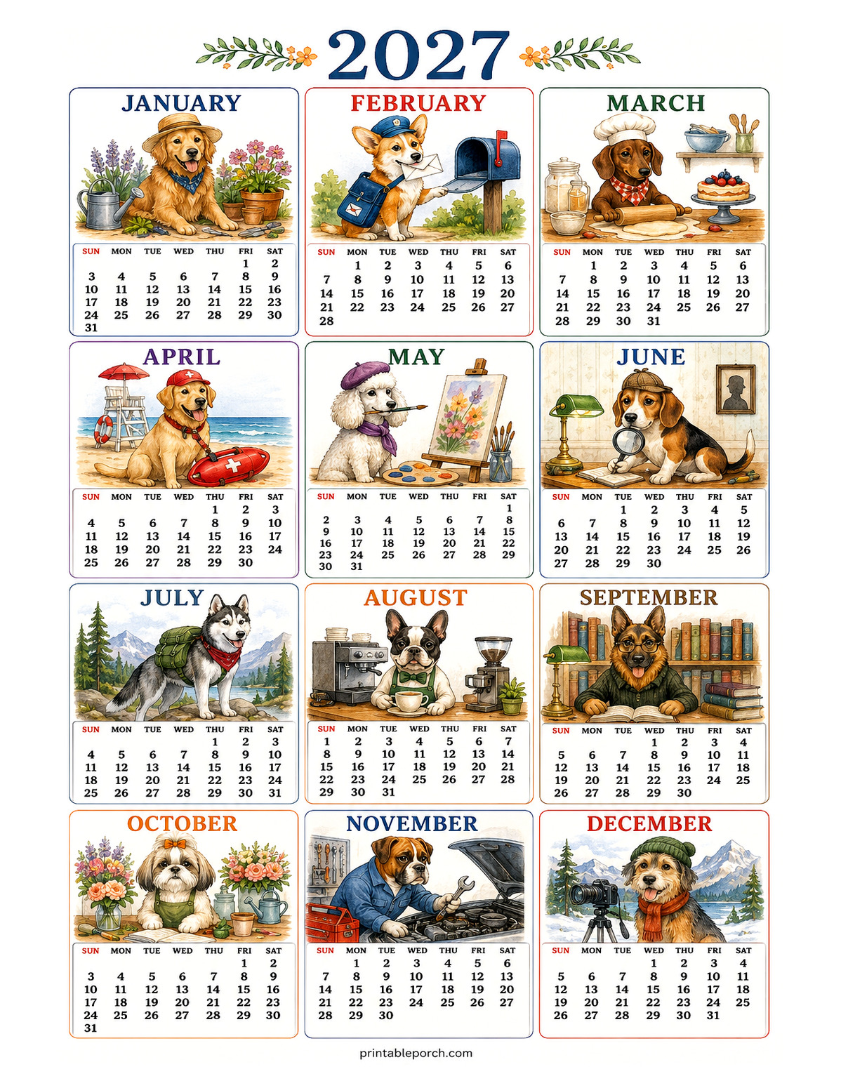 Dogs at Work 2027 Yearly Calendar