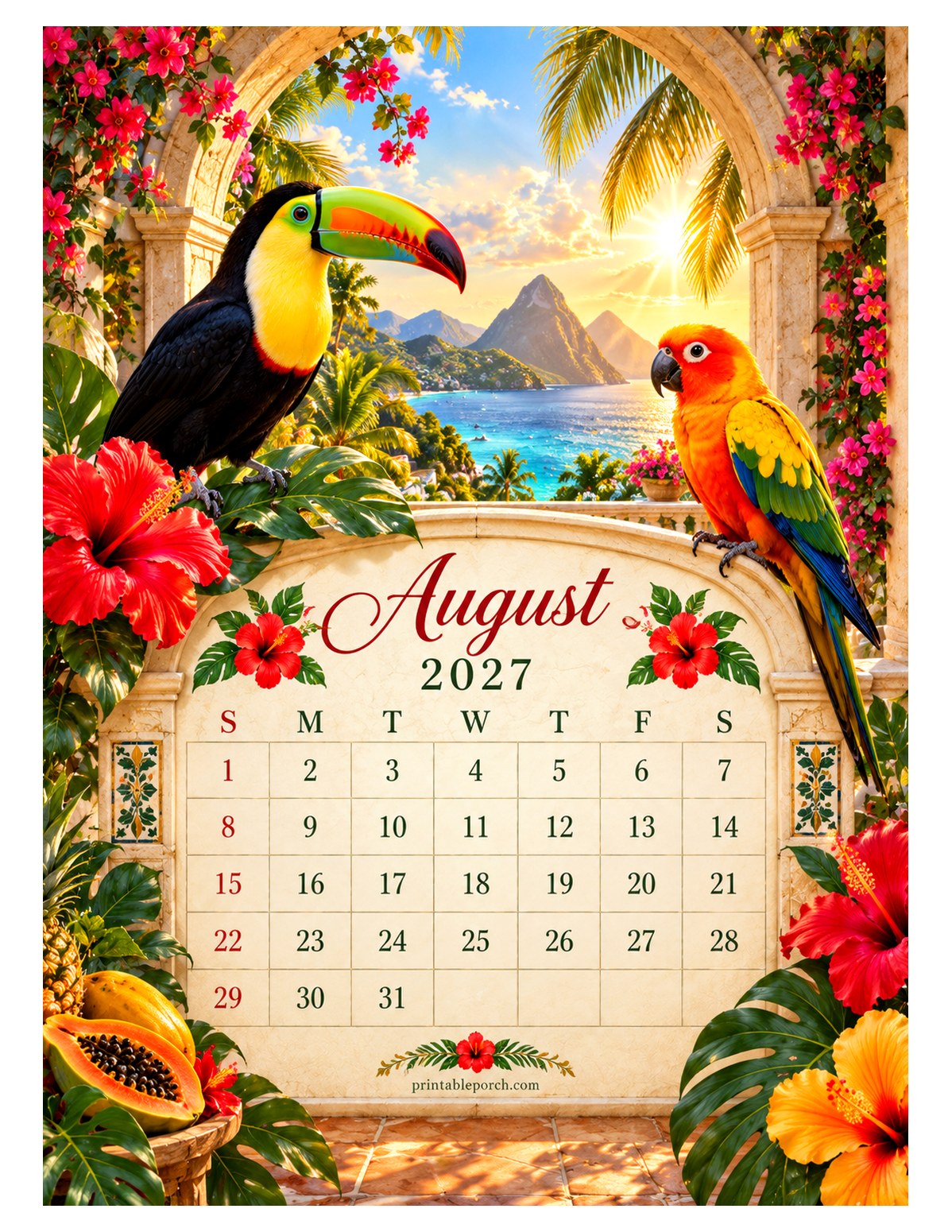 Feathered Pairs August 2027 Calendar