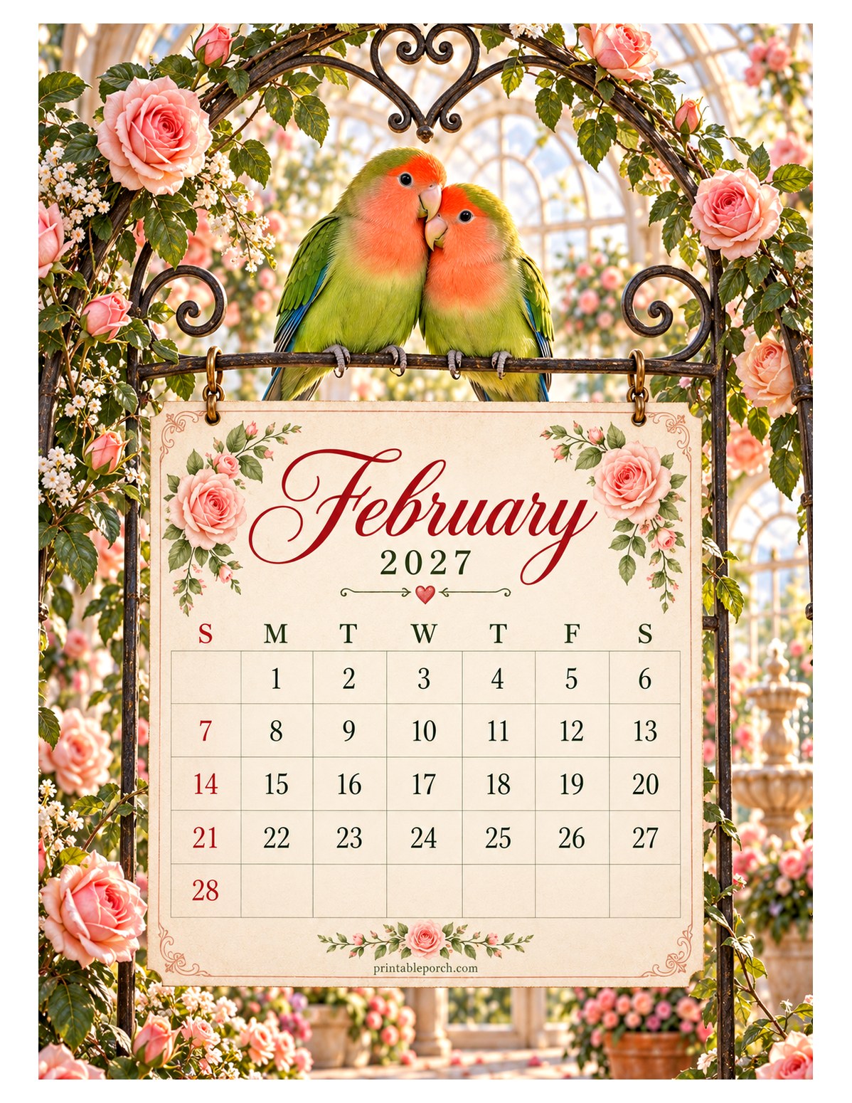 Feathered Pairs February 2027 Calendar