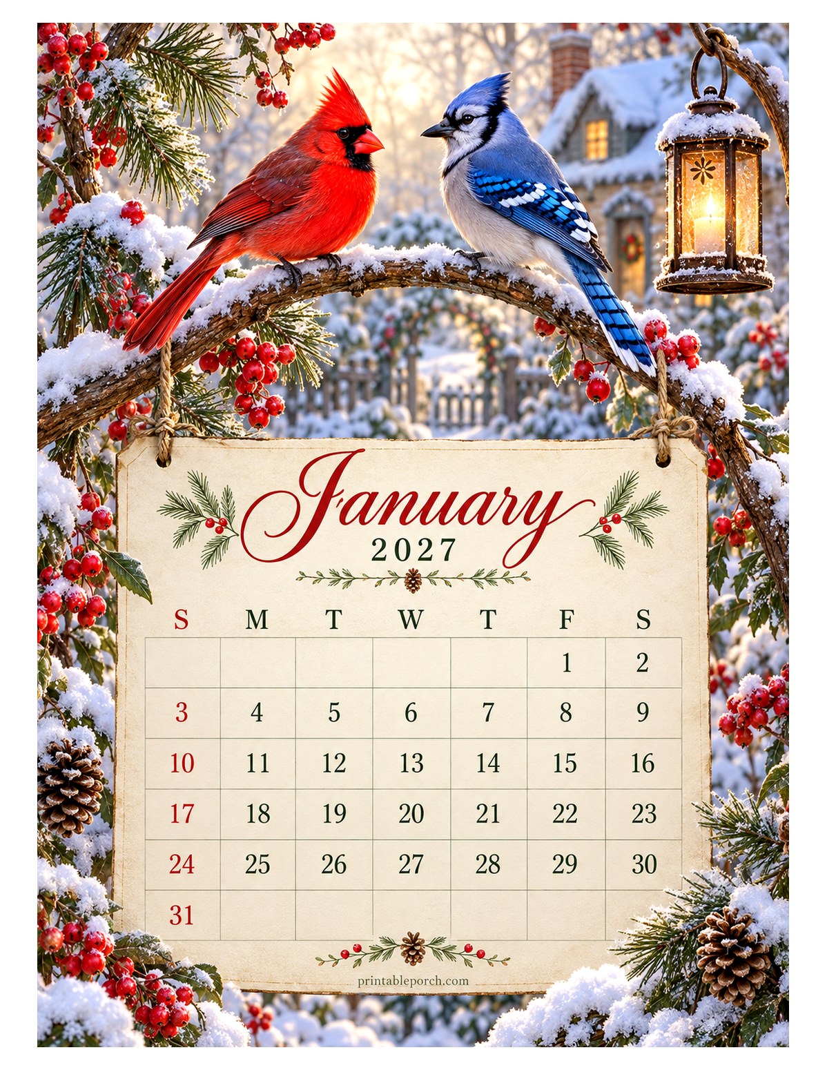 Feathered Pairs January 2027 Calendar