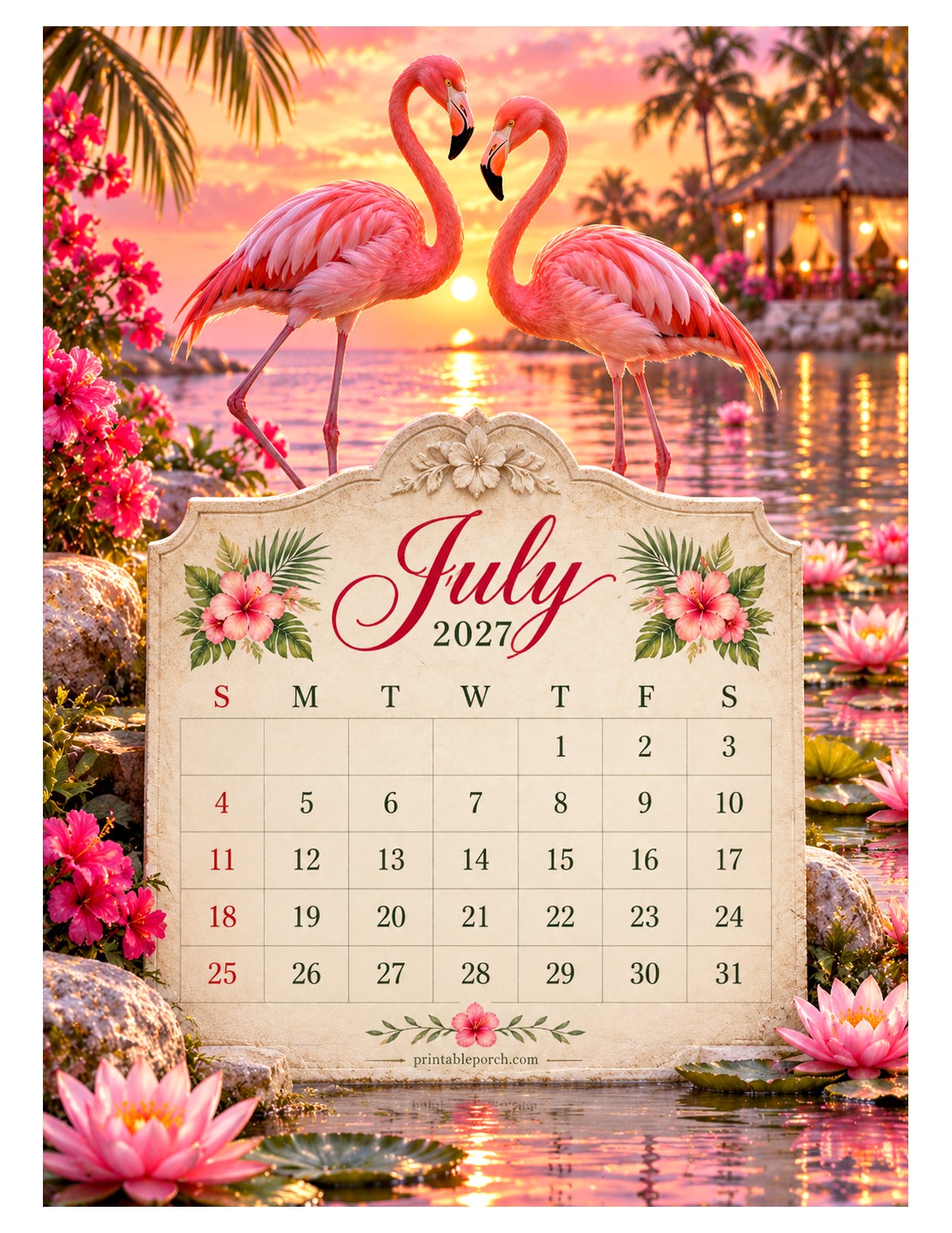 Feathered Pairs July 2027 Calendar