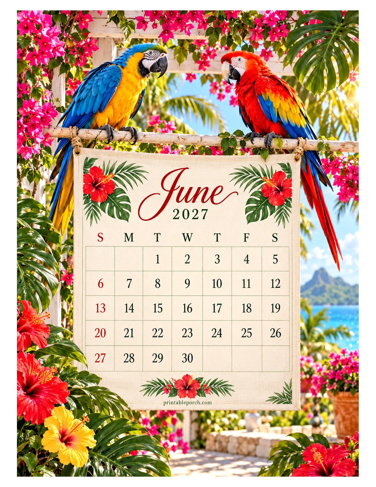 Feathered Pairs June 2027 Calendar