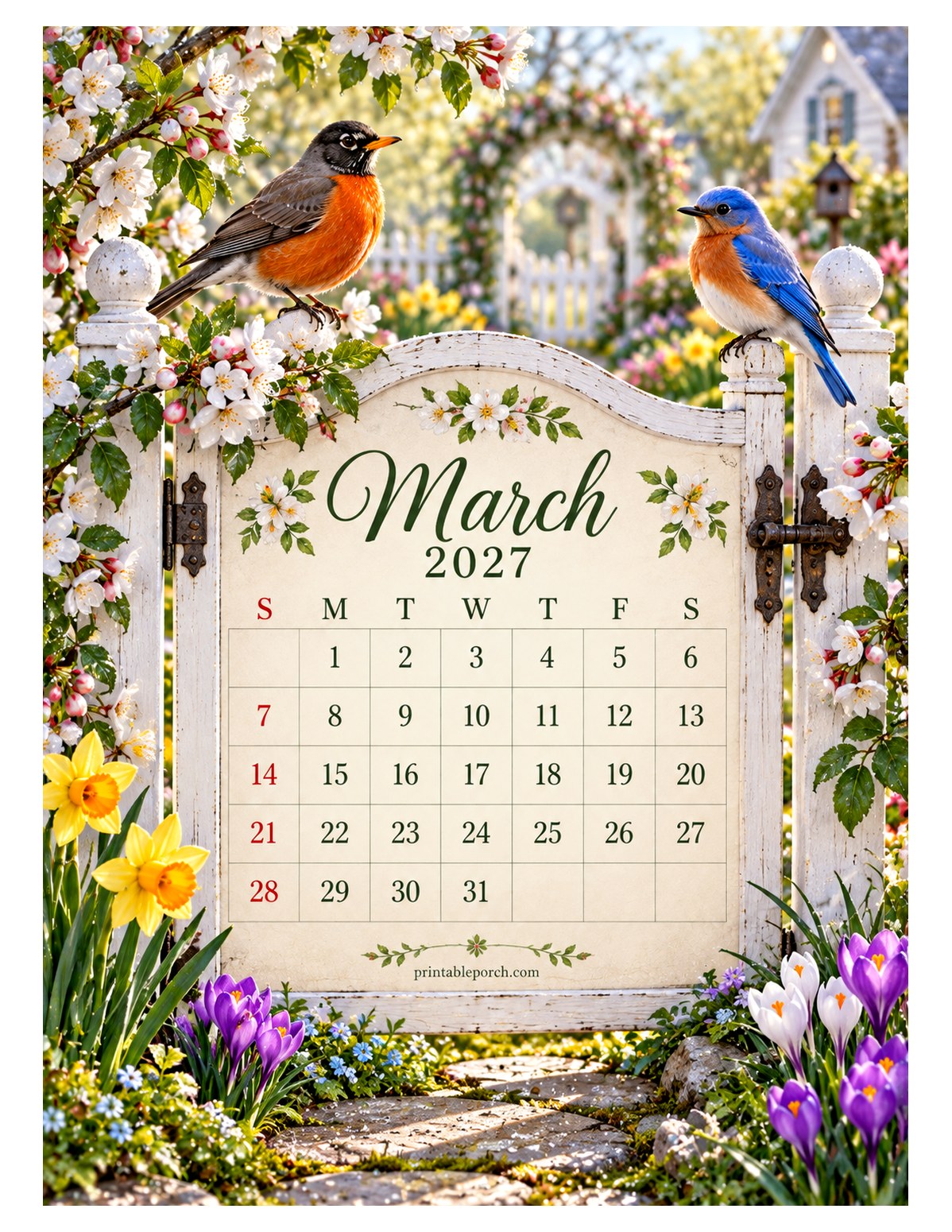 Feathered Pairs March 2027 Calendar
