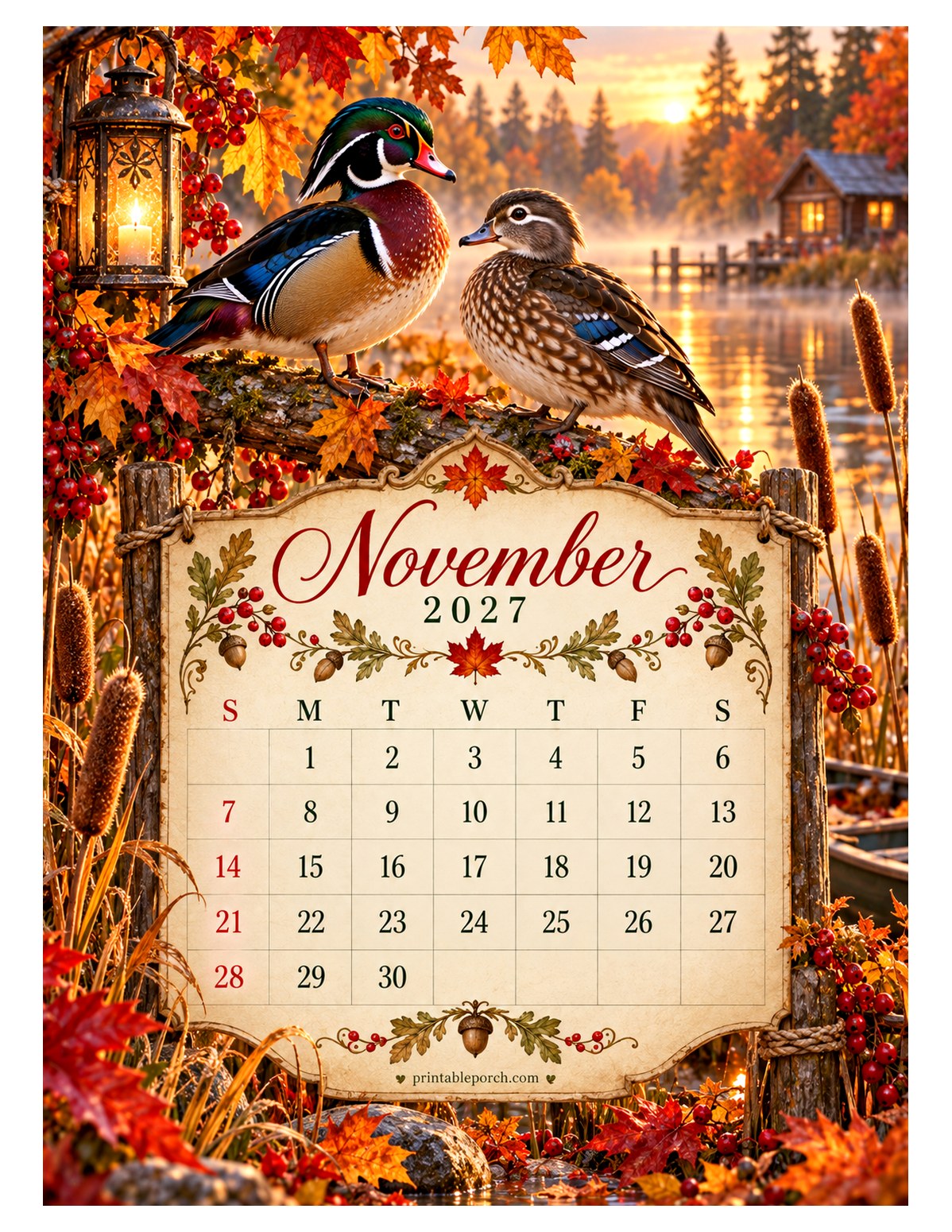 Feathered Pairs November 2027 Calendar