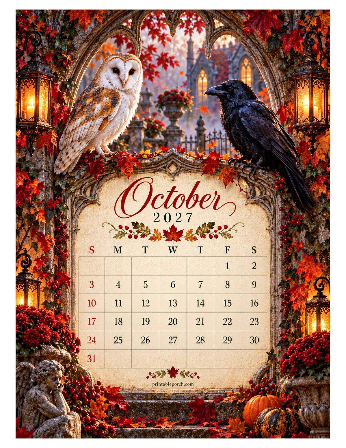 Feathered Pairs October 2027 Calendar