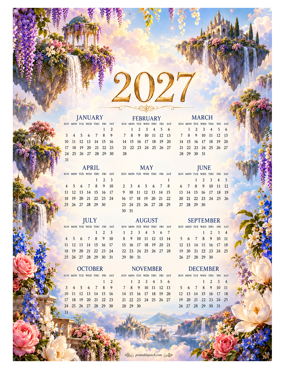 Flower 2027 Yearly Calendar - Sky Gardens