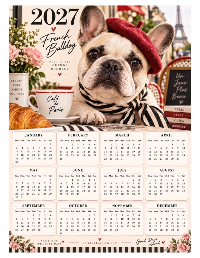 French Bulldog 2027 Yearly Calendar - Café de Paris