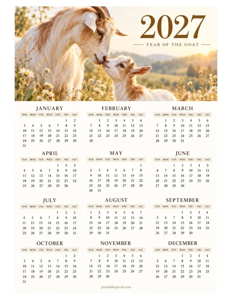 Goat 2027 Yearly Calendar - Golden Meadow