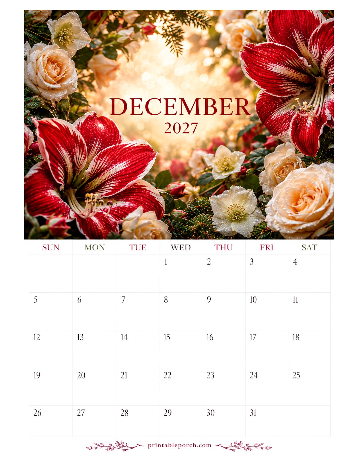 Golden Hour Gardens December 2027 Calendar