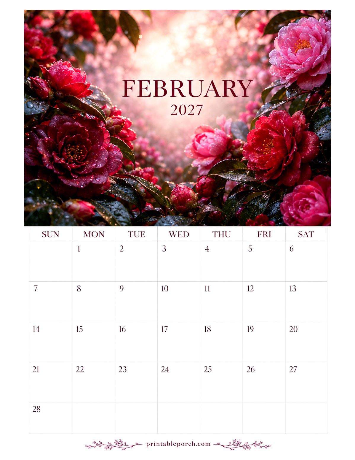Golden Hour Gardens February 2027 Calendar