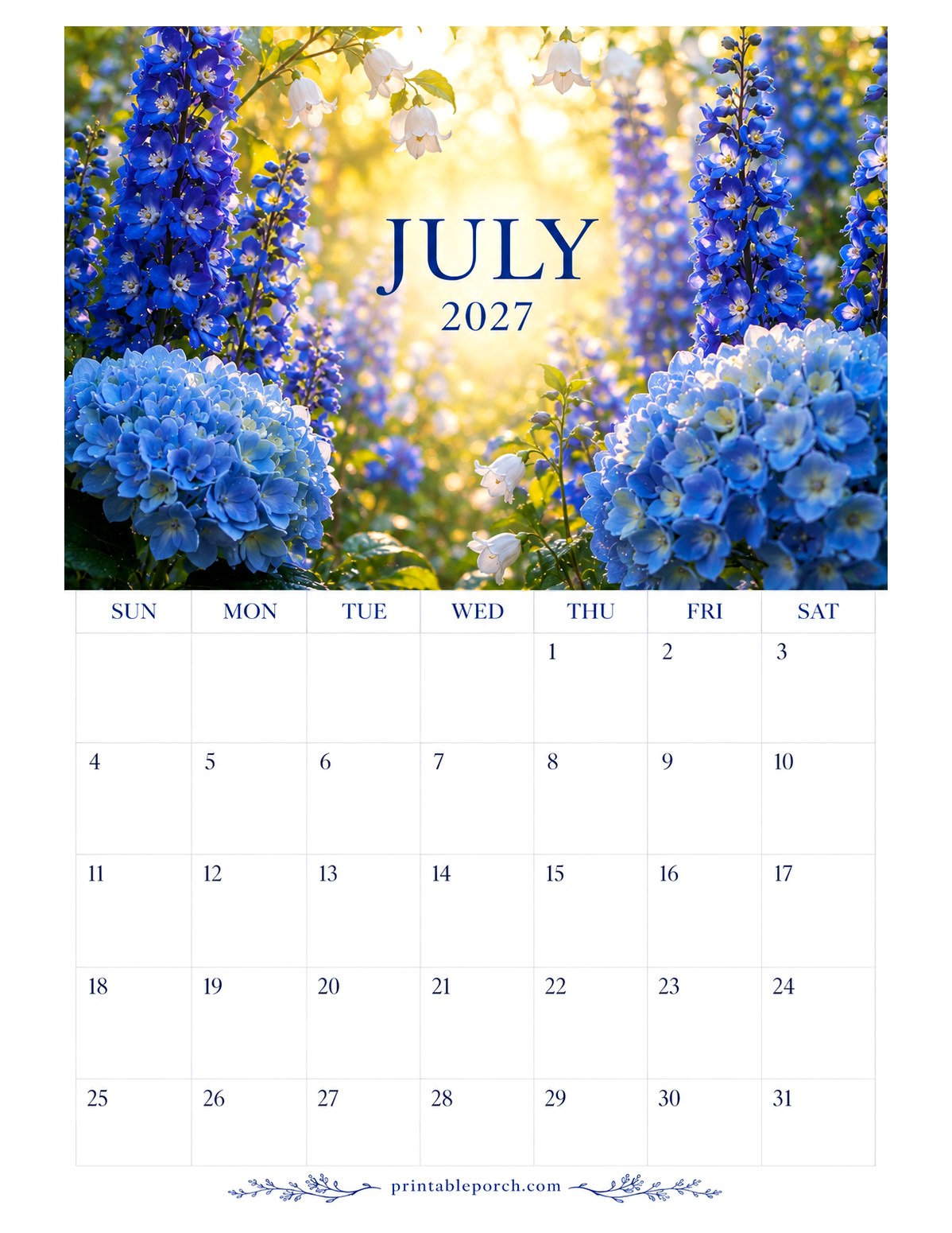 Golden Hour Gardens July 2027 Calendar