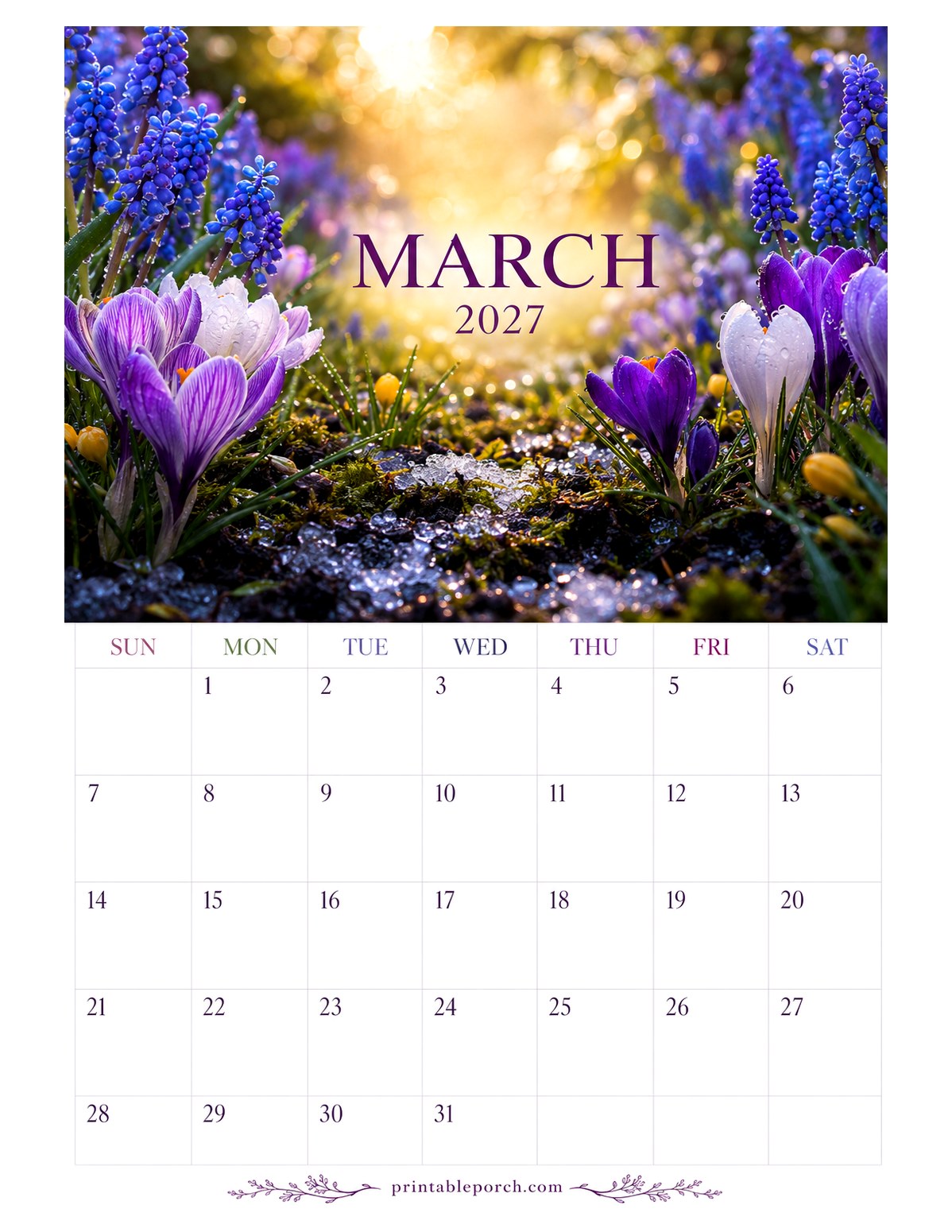 Golden Hour Gardens March 2027 Calendar