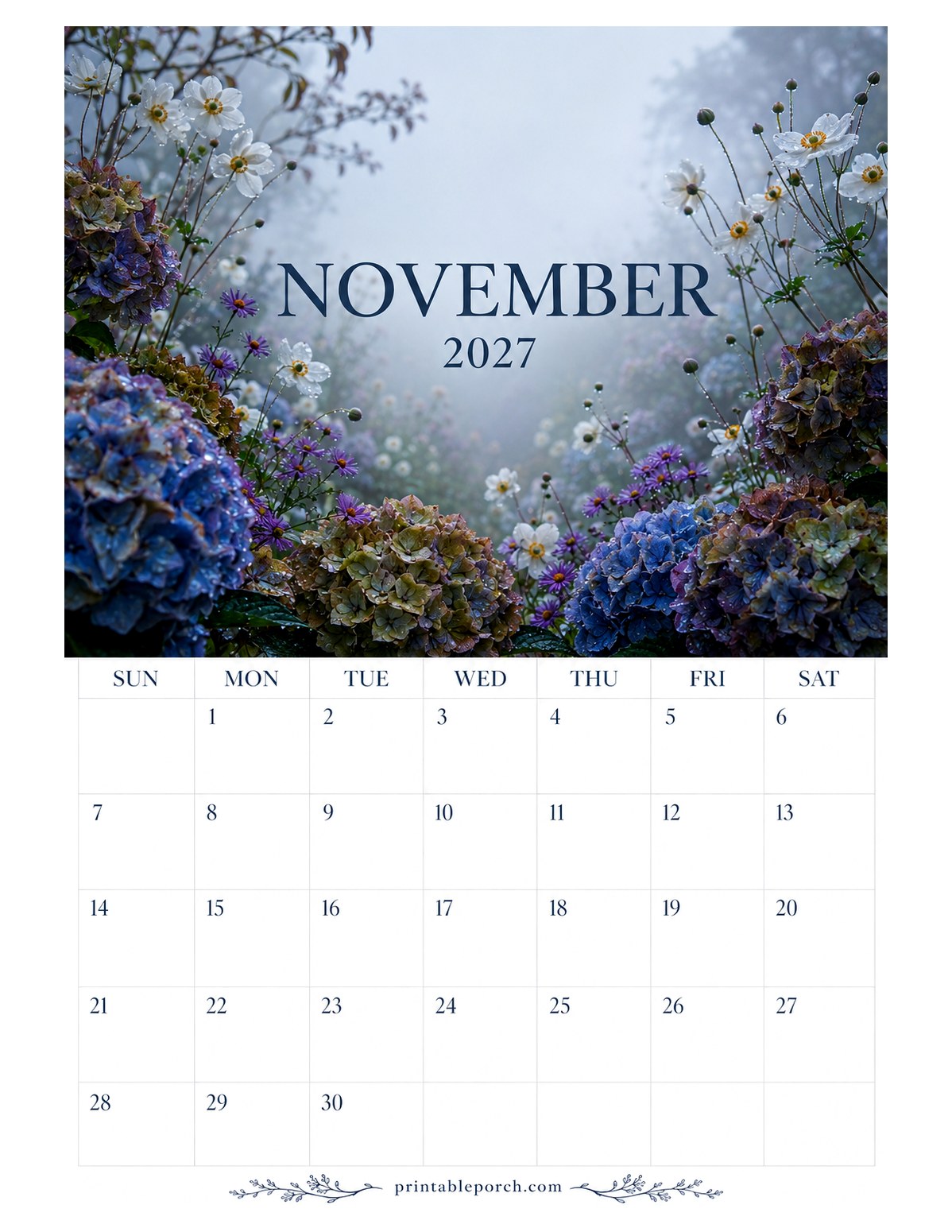 Golden Hour Gardens November 2027 Calendar