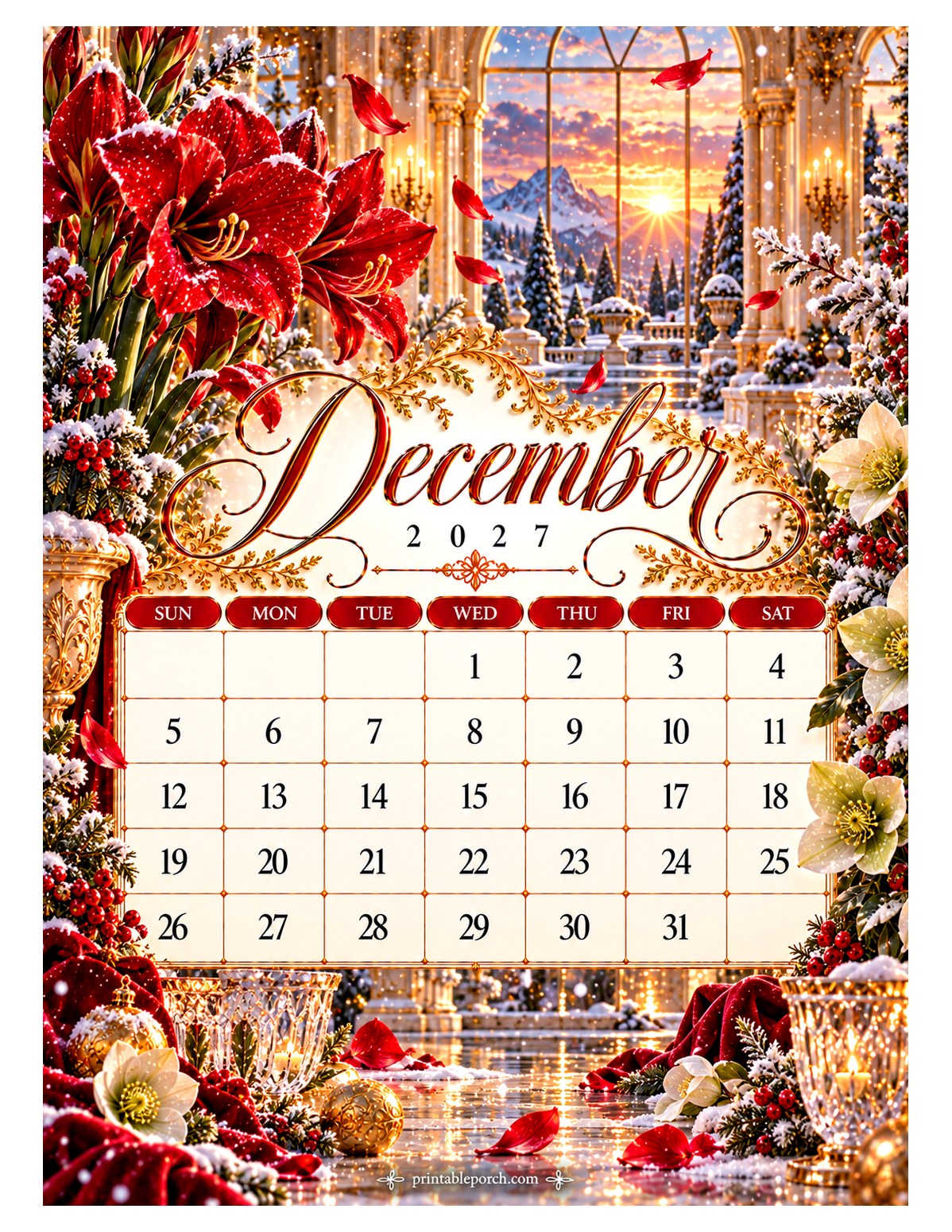 Grand Villa Florals December 2027 Calendar