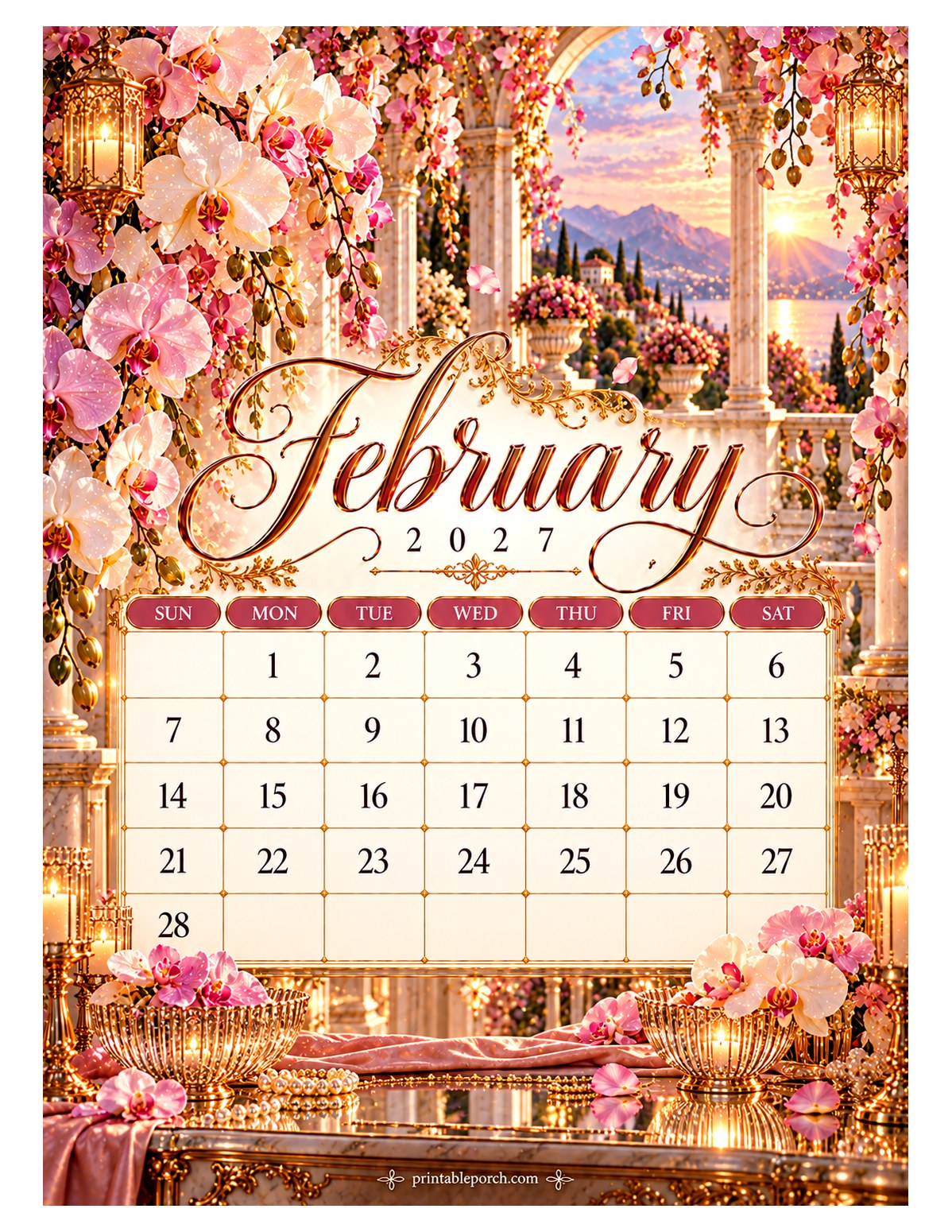 Grand Villa Florals February 2027 Calendar