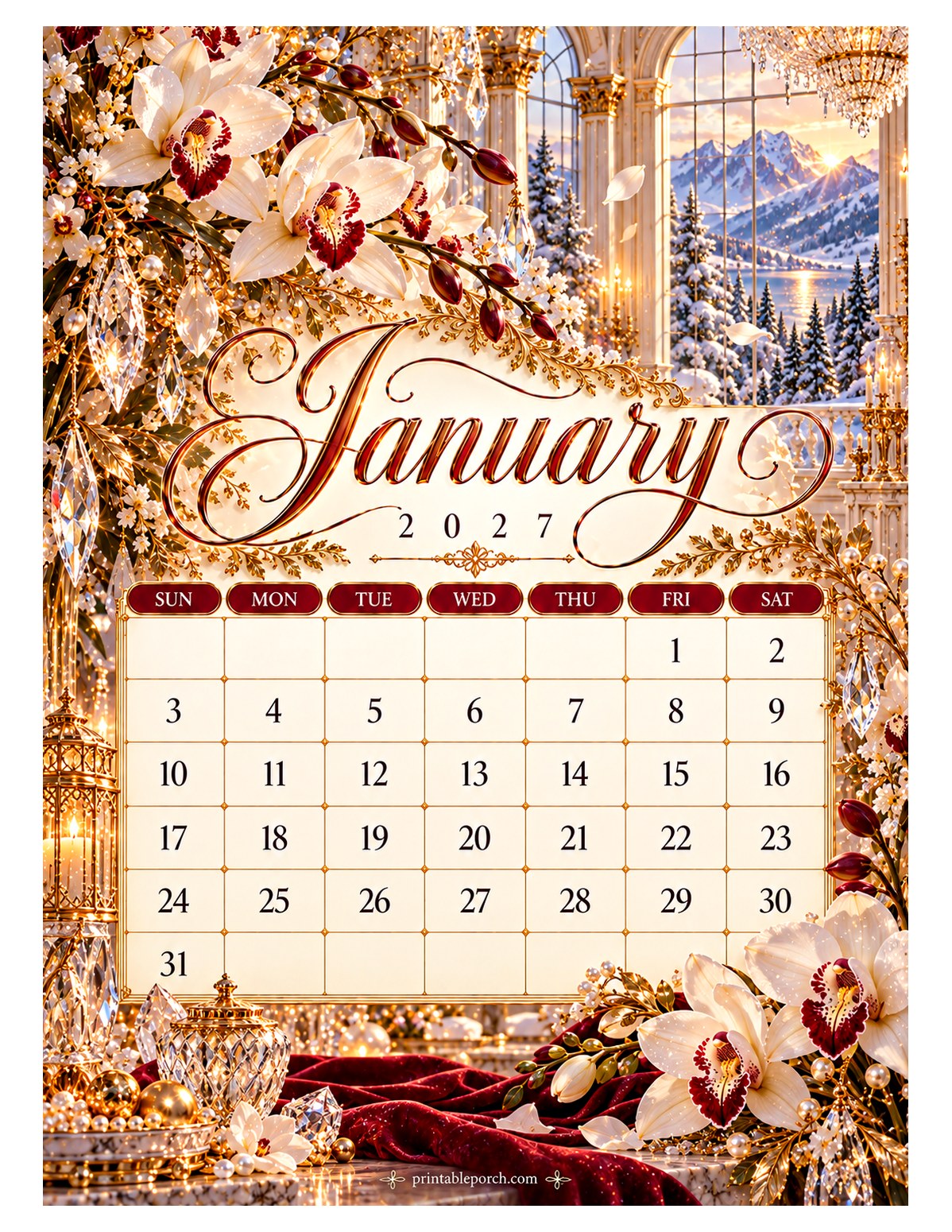 Grand Villa Florals January 2027 Calendar