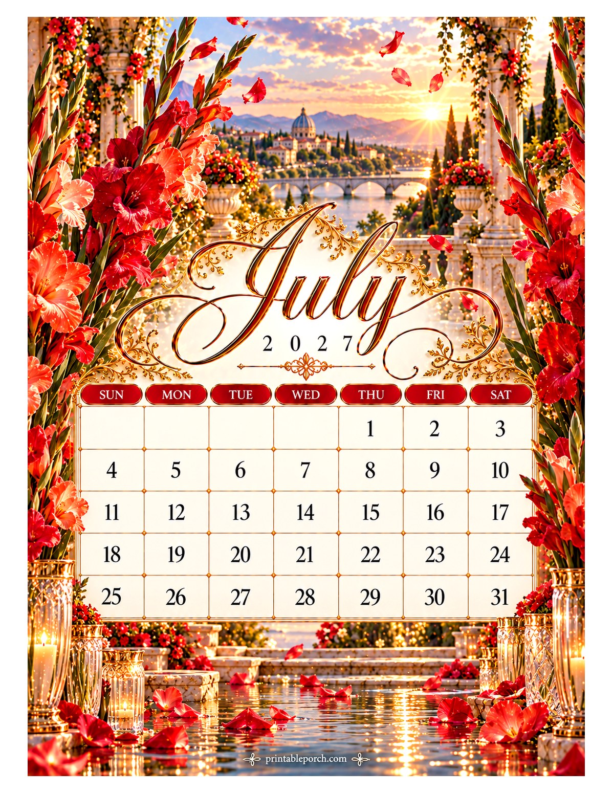 Grand Villa Florals July 2027 Calendar