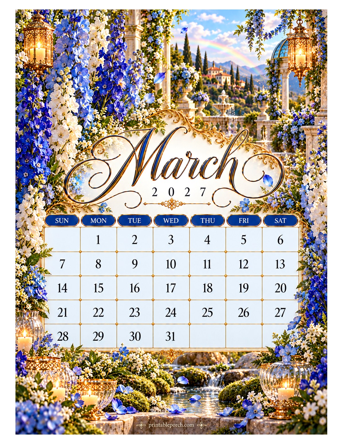 Grand Villa Florals March 2027 Calendar