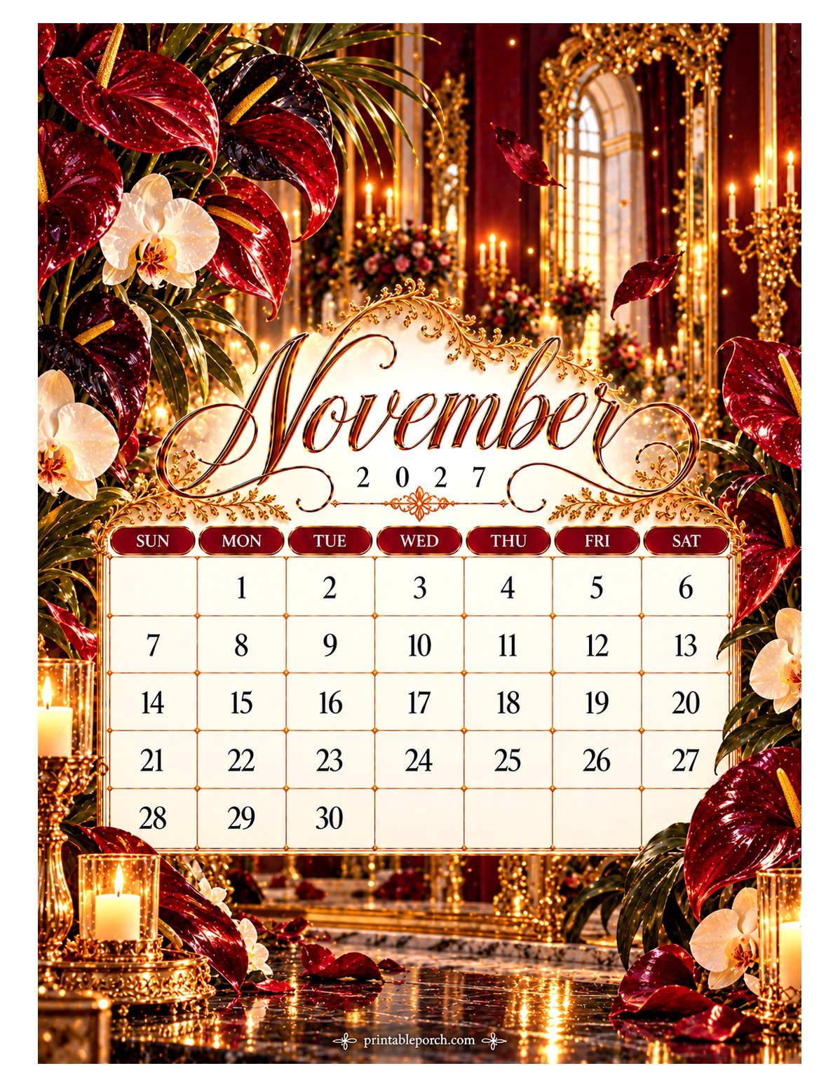 Grand Villa Florals November 2027 Calendar