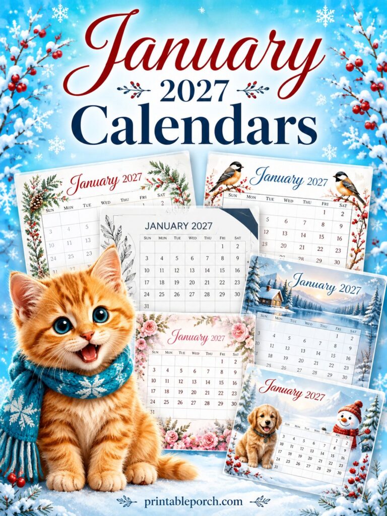 Free Printable January 2027 Calendars