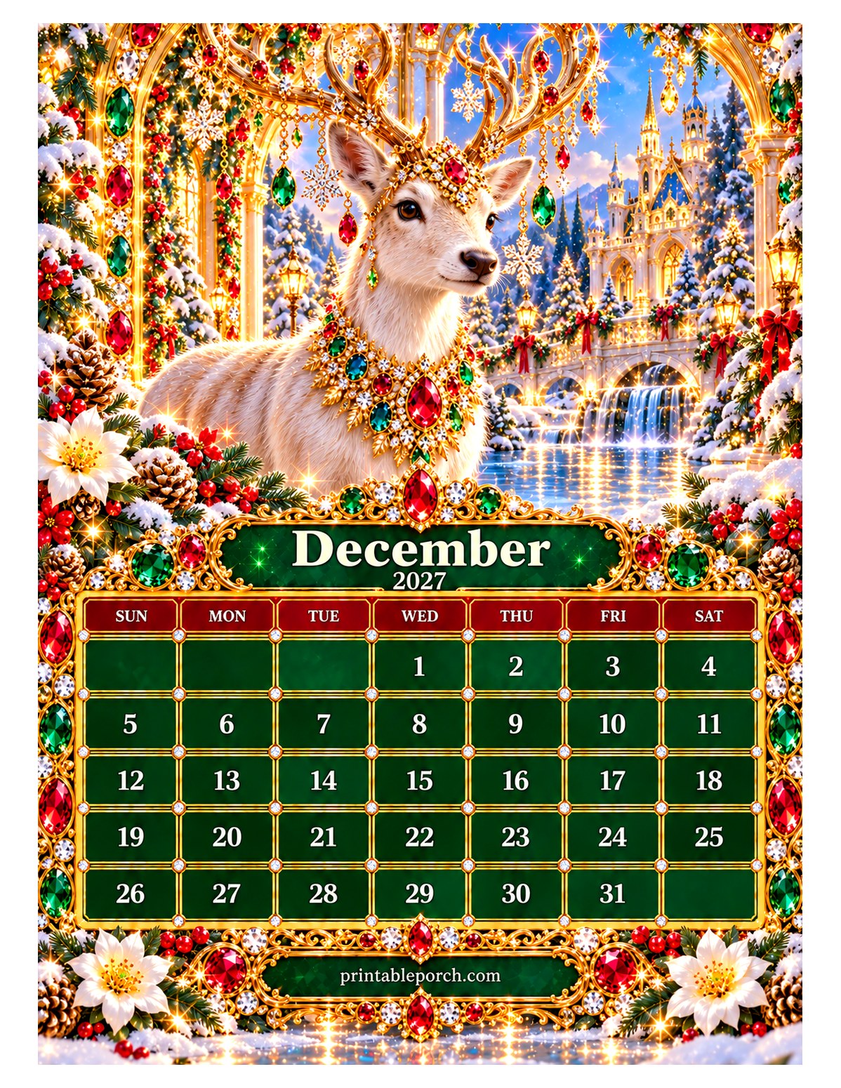 Jewel Crown Animals December 2027 Calendar