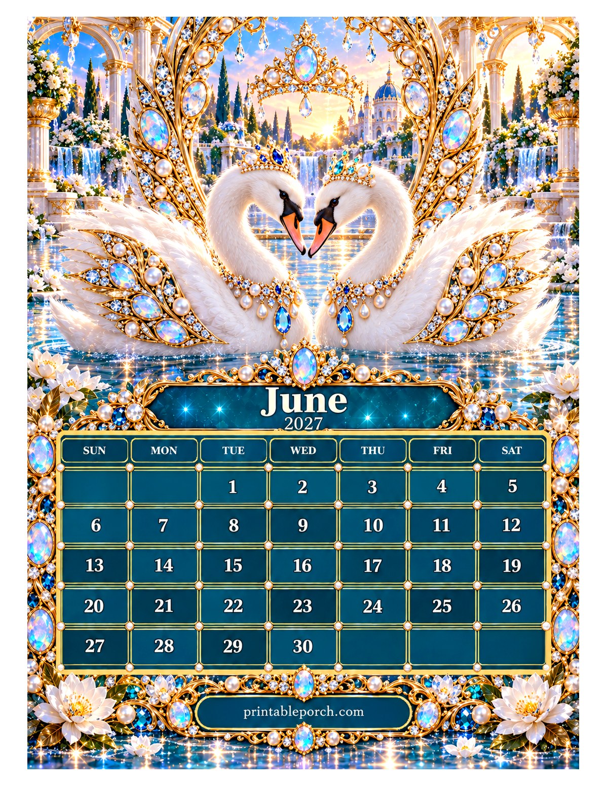 Jewel Crown Animals June 2027 Calendar