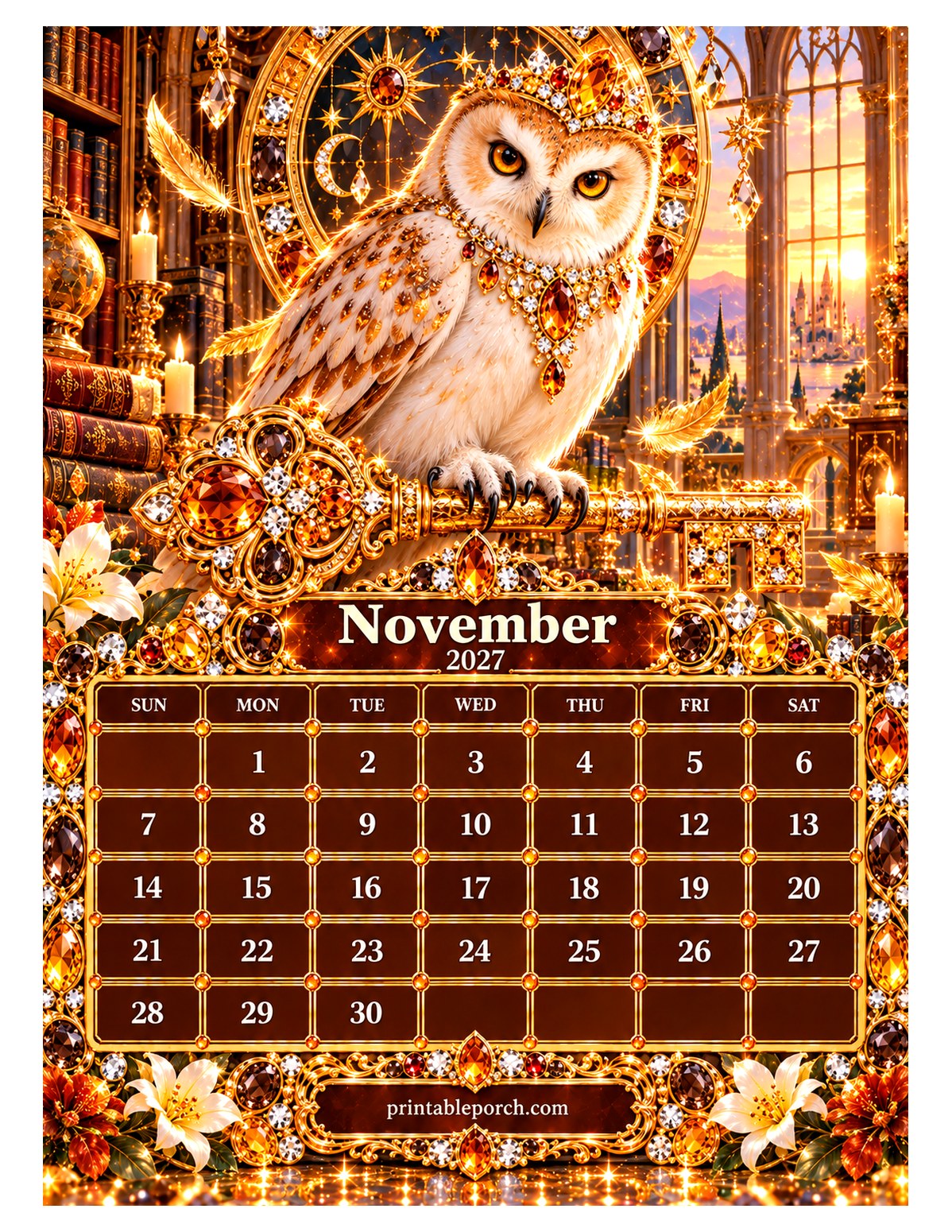 Jewel Crown Animals November 2027 Calendar