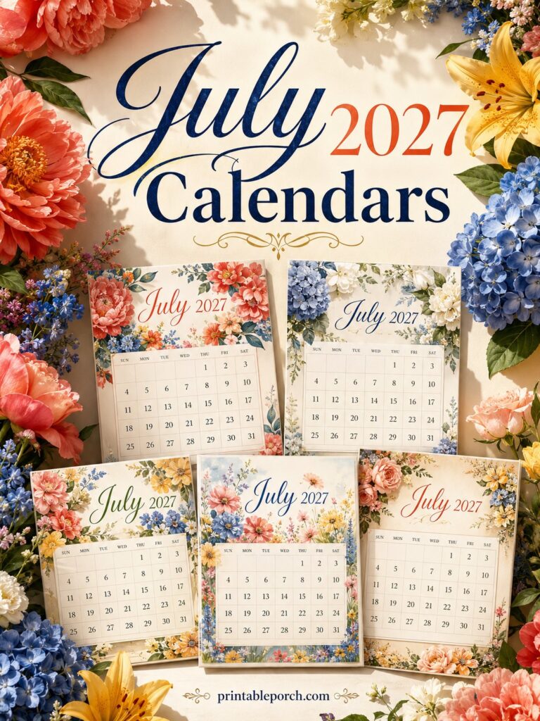 Free Printable July 2027 Calendars