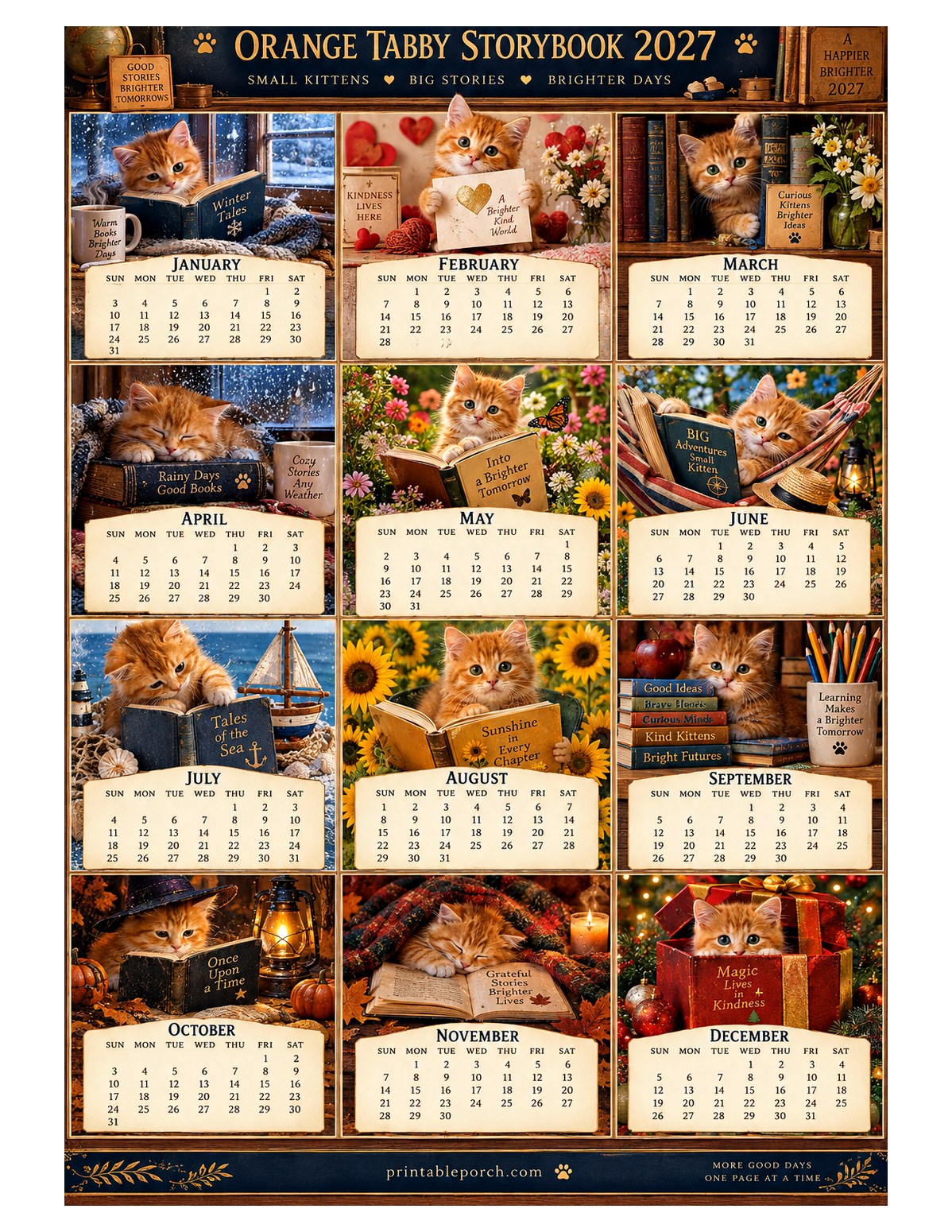 Kitten 2027 Yearly Calendar - Orange Tabby Storybook