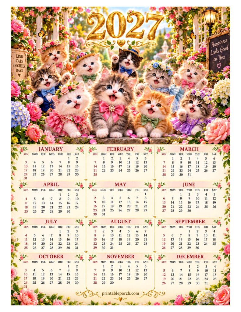 Free Printable Kitten Calendar 2027 - Printable Porch