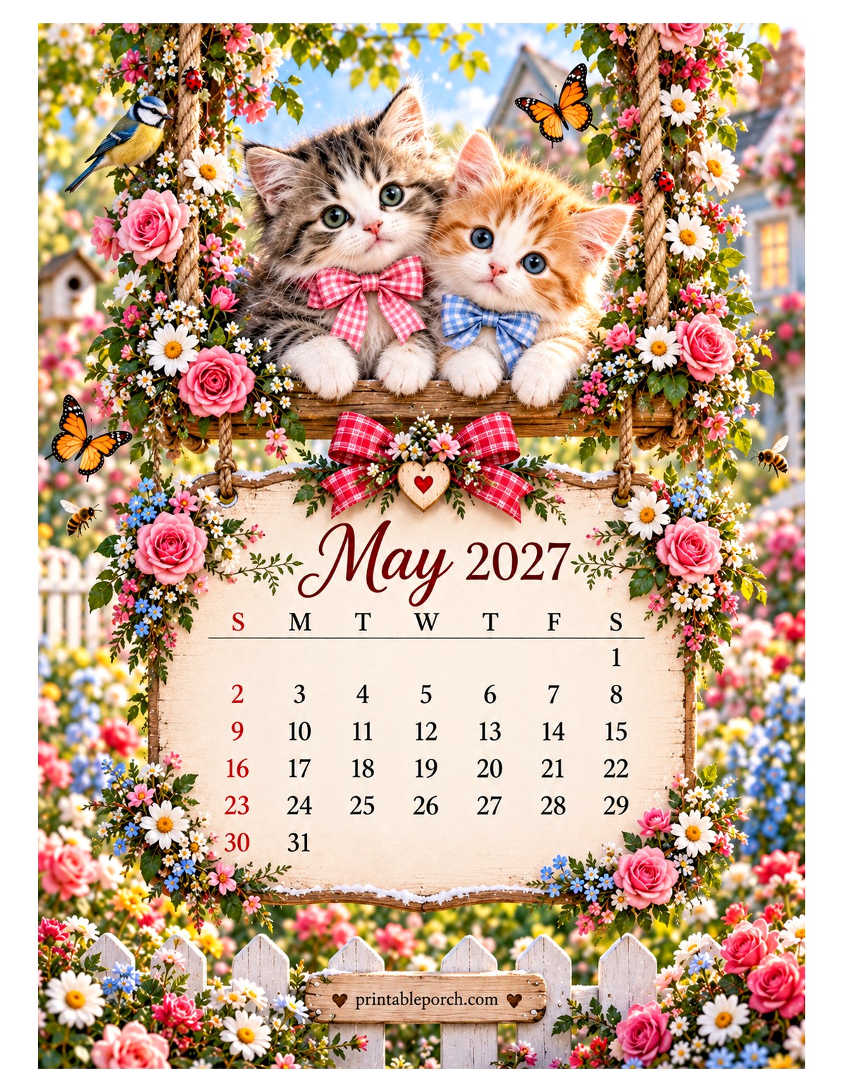 Kittens on the Swing May 2027 Calendar