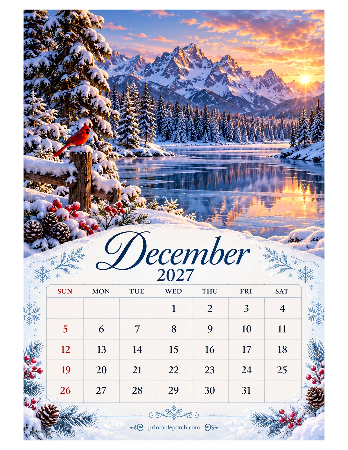 Mountain Seasons December 2027 Calendar
