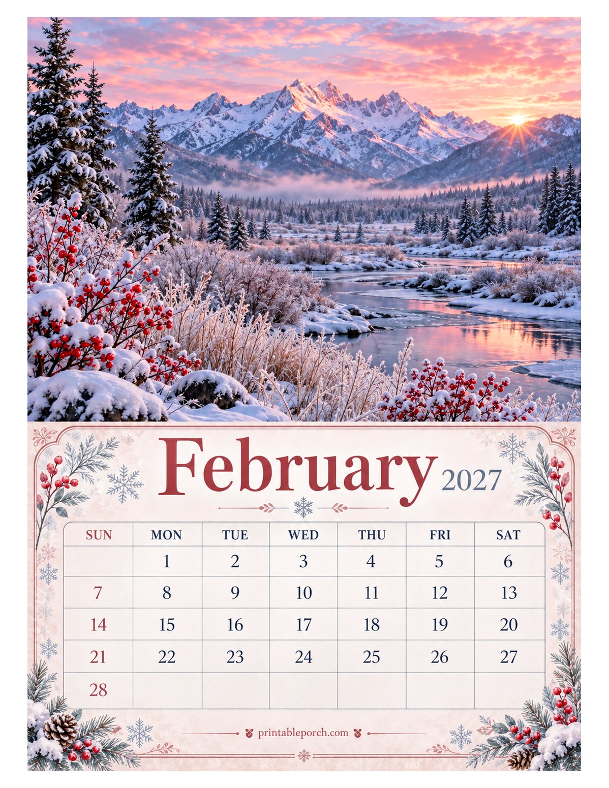 Mountain Seasons February 2027 Calendar