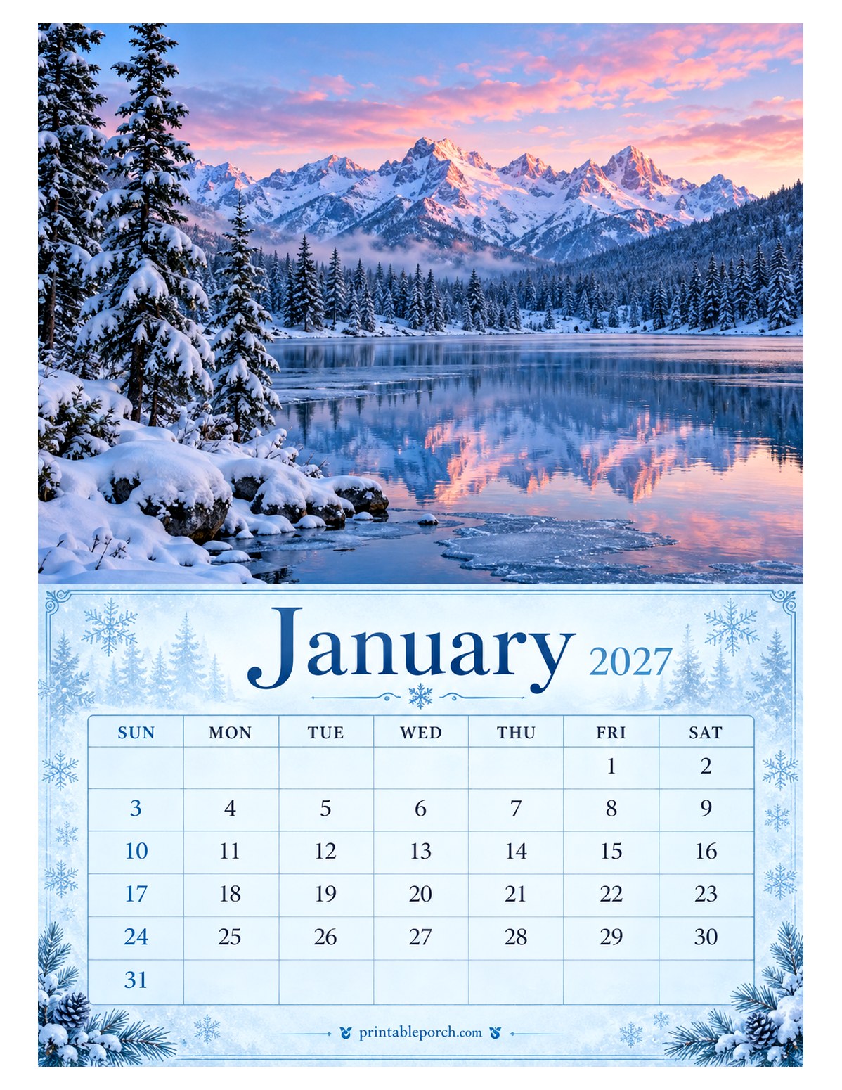 Mountain Seasons January 2027 Calendar