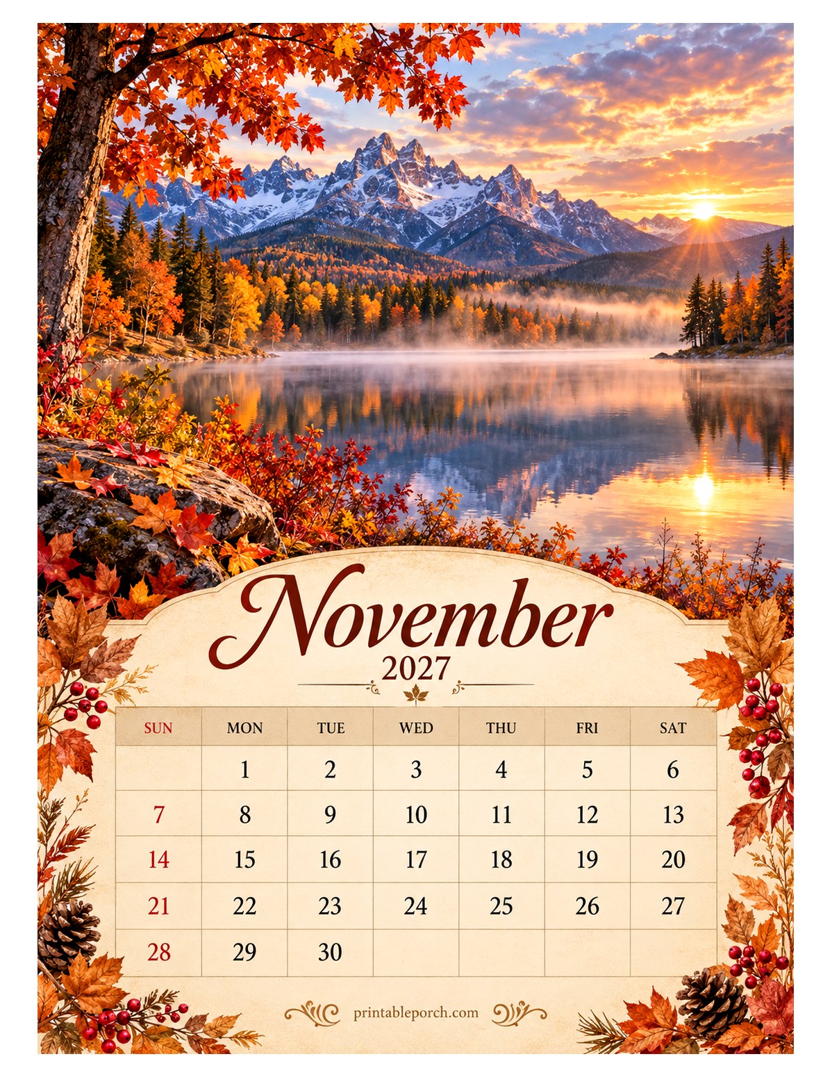 Mountain Seasons November 2027 Calendar