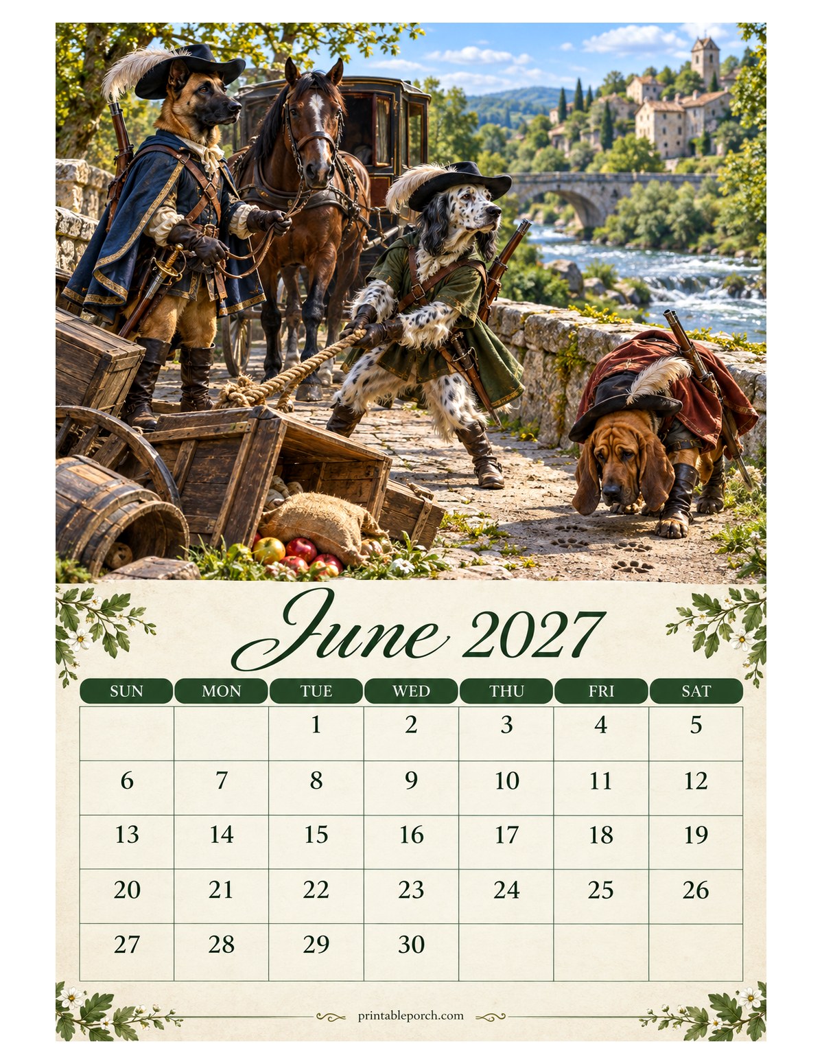 Musketeer Dogs June 2027 Calendar