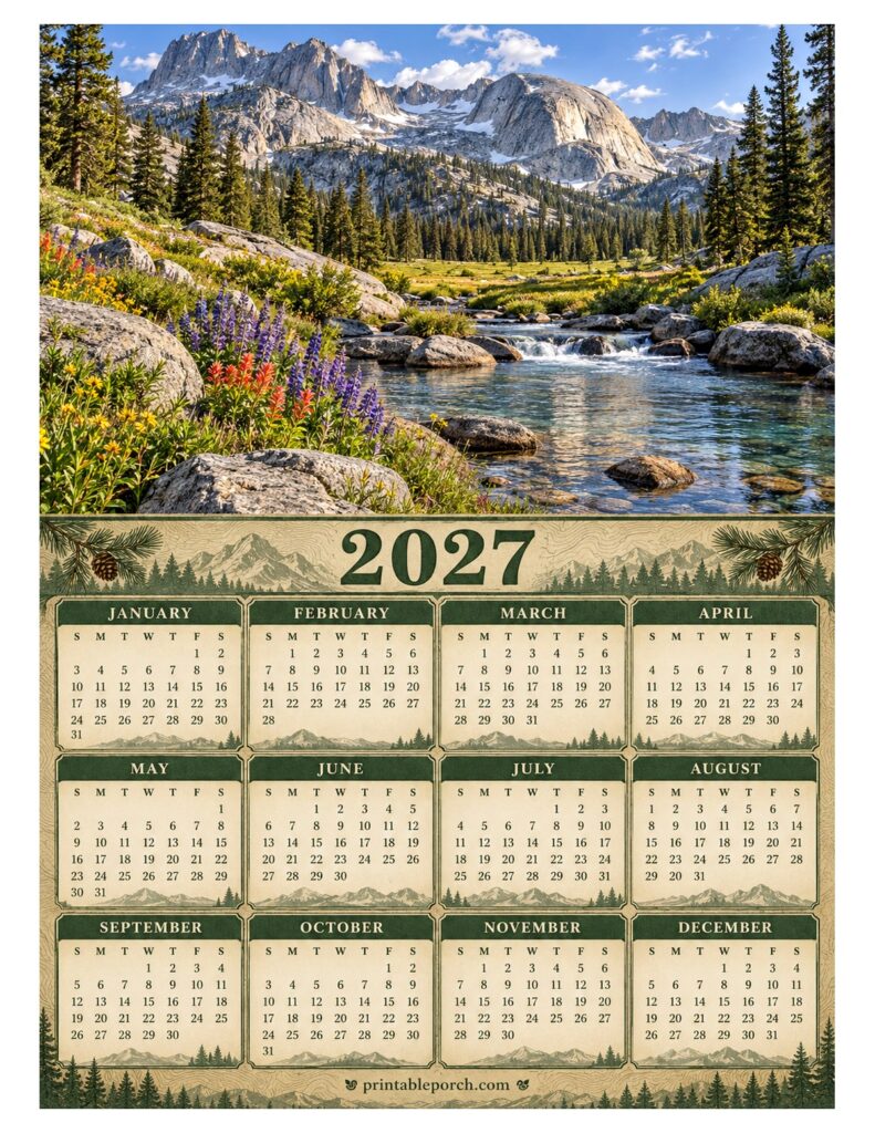 Free Printable Nature Calendar 2027 - Printable Porch