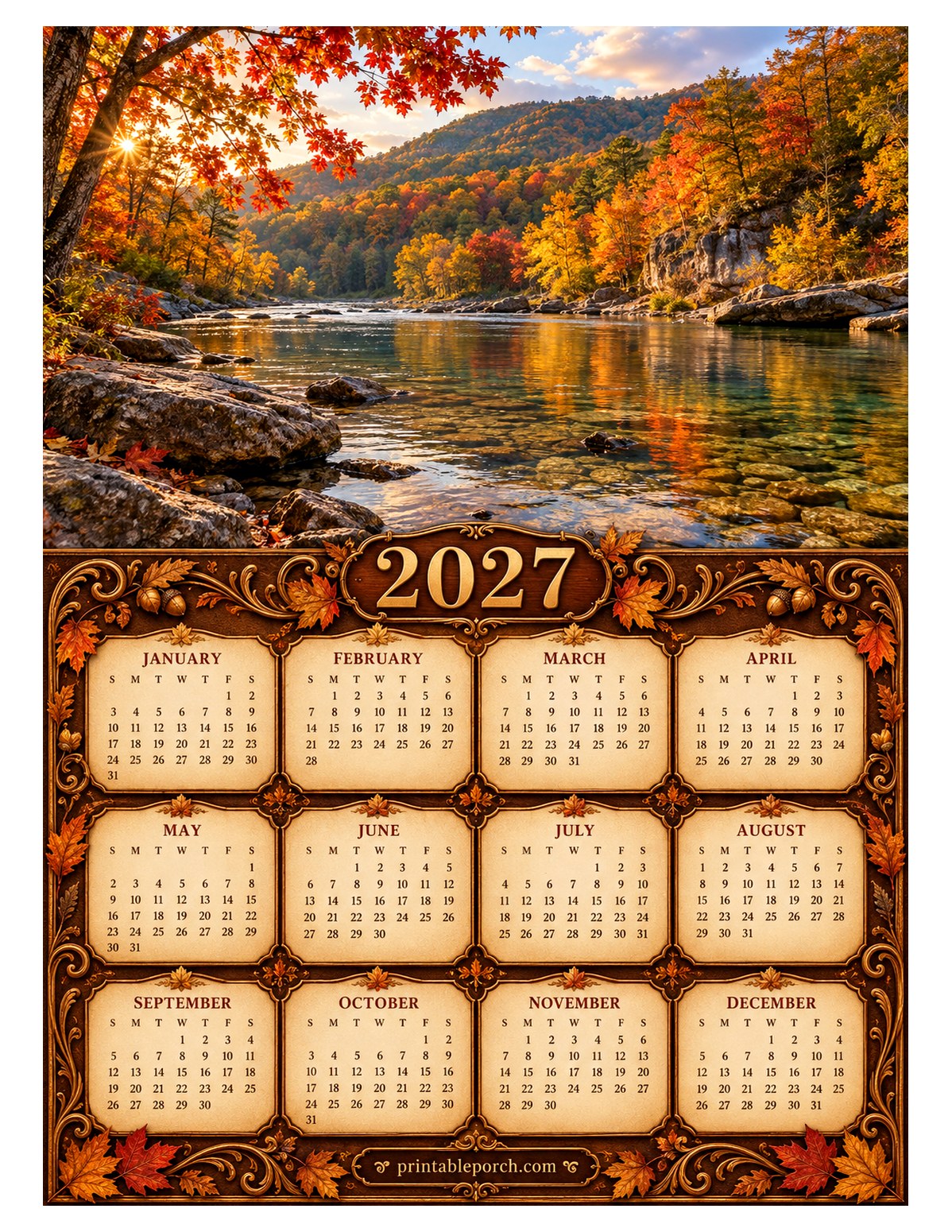 Nature 2027 Yearly Calendar - Autumn River