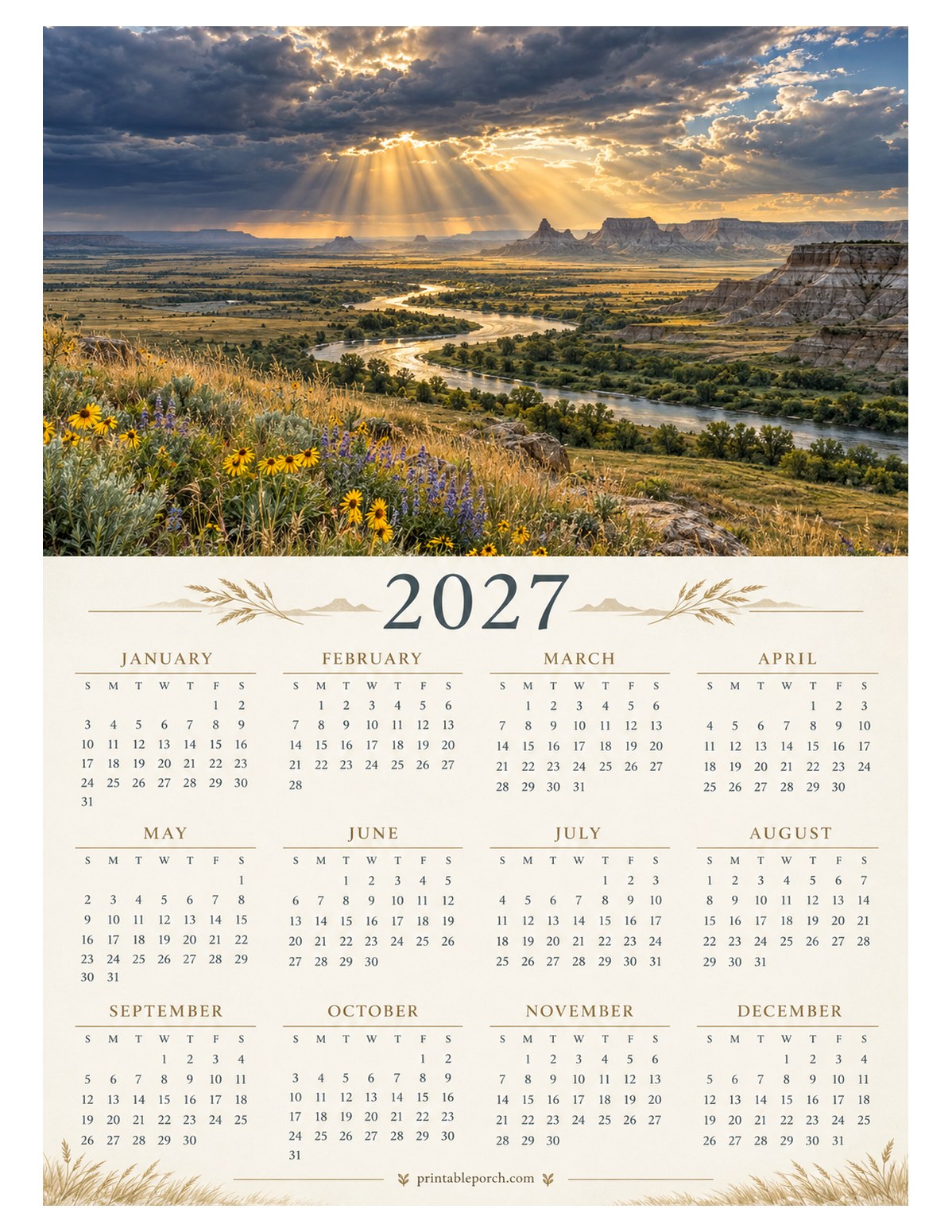 Nature 2027 Yearly Calendar - Badlands