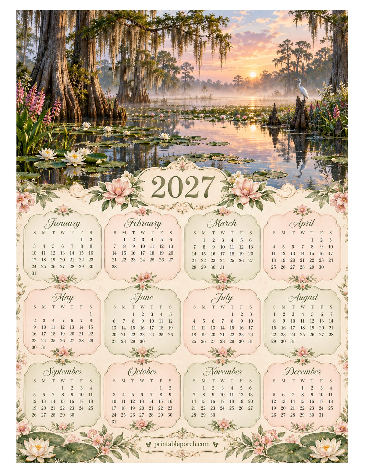 Nature 2027 Yearly Calendar - Bayou Dawn