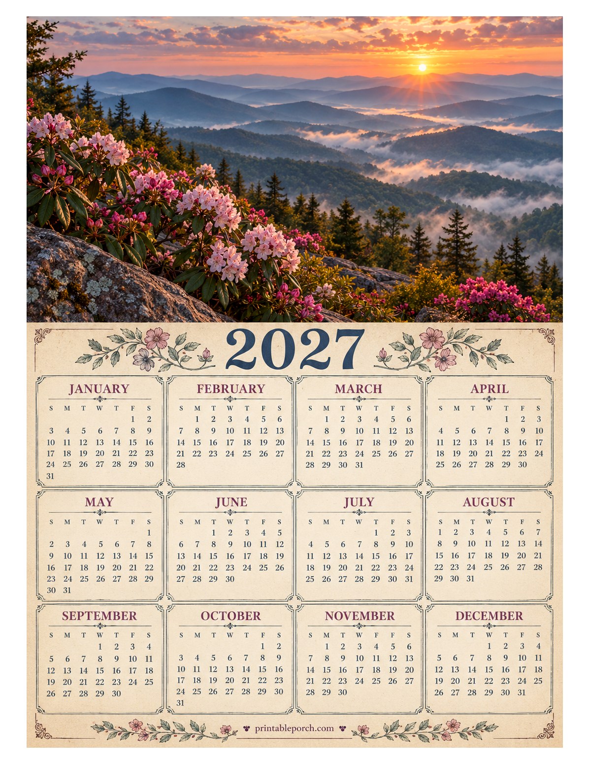 Nature 2027 Yearly Calendar - Blue Ridge