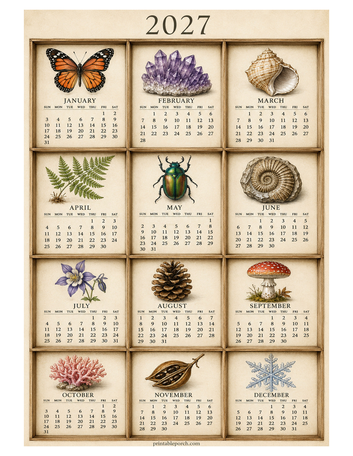 Nature Cabinet 2027 Yearly Calendar