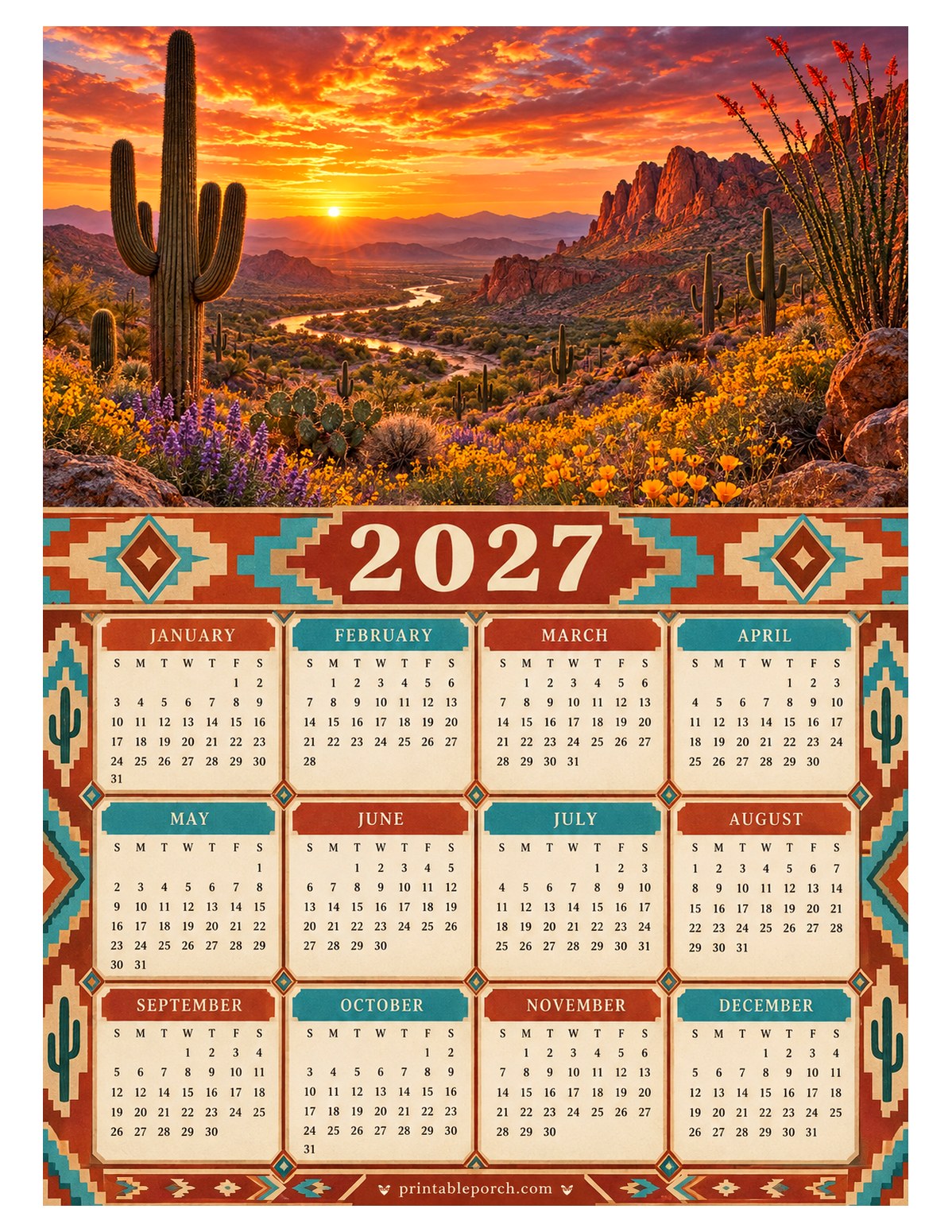 Nature 2027 Yearly Calendar - Desert Blanket