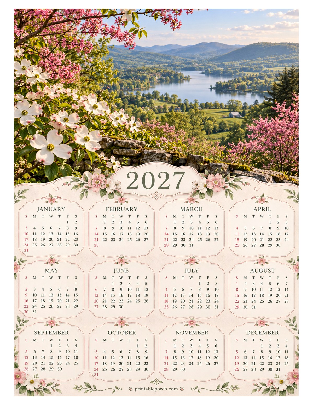 Nature 2027 Yearly Calendar - Dogwood Valley